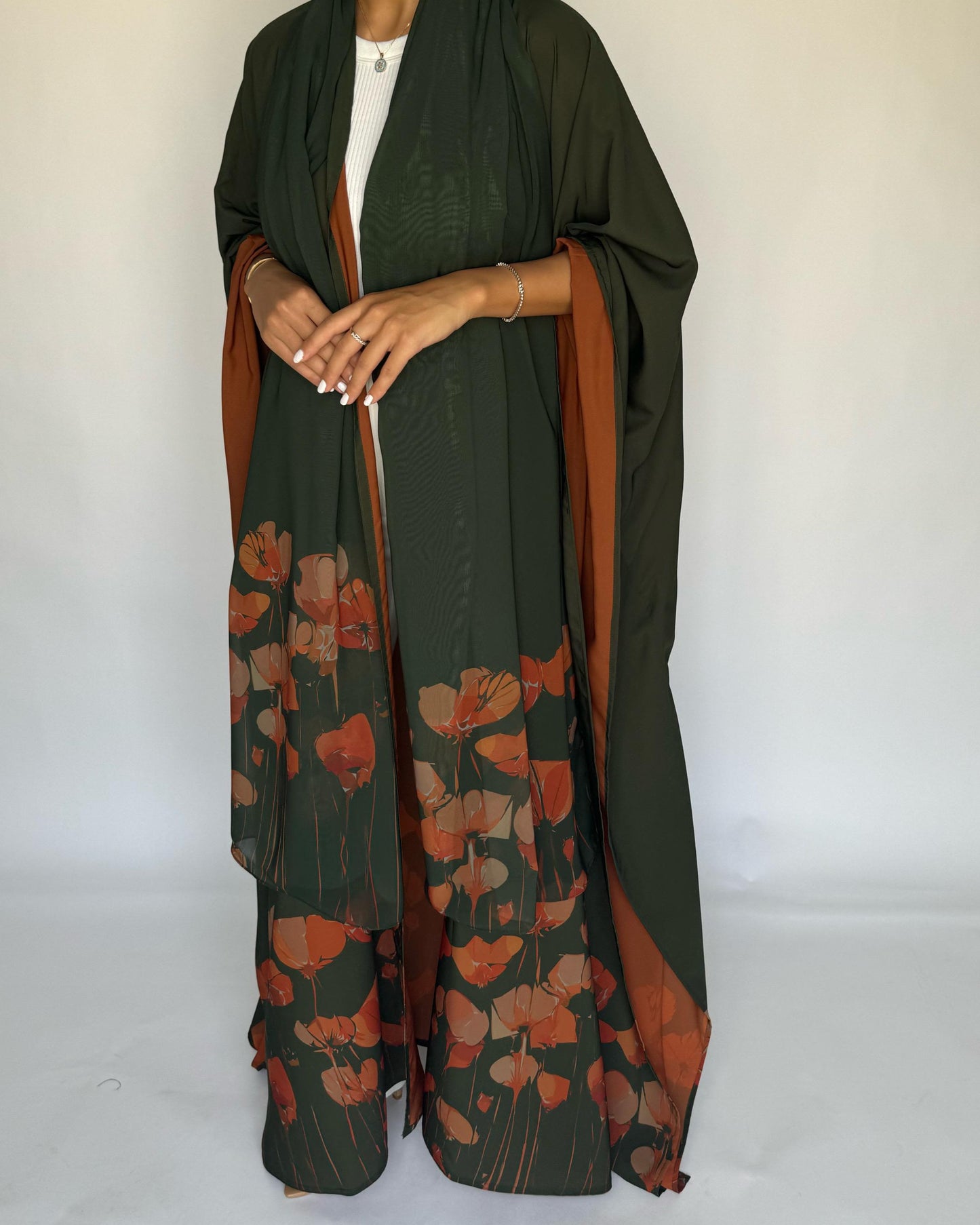 A270 -  Green & Orange Flower Abaya