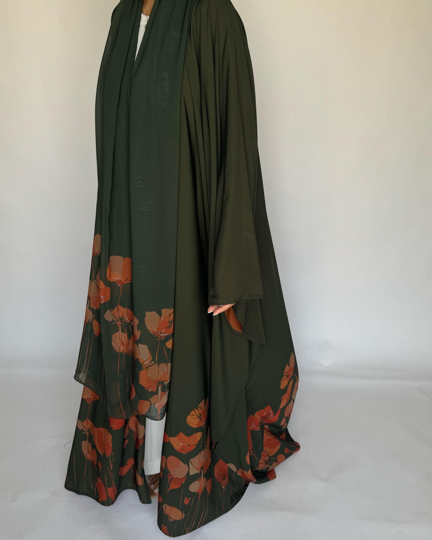 A270 -  Green & Orange Flower Abaya