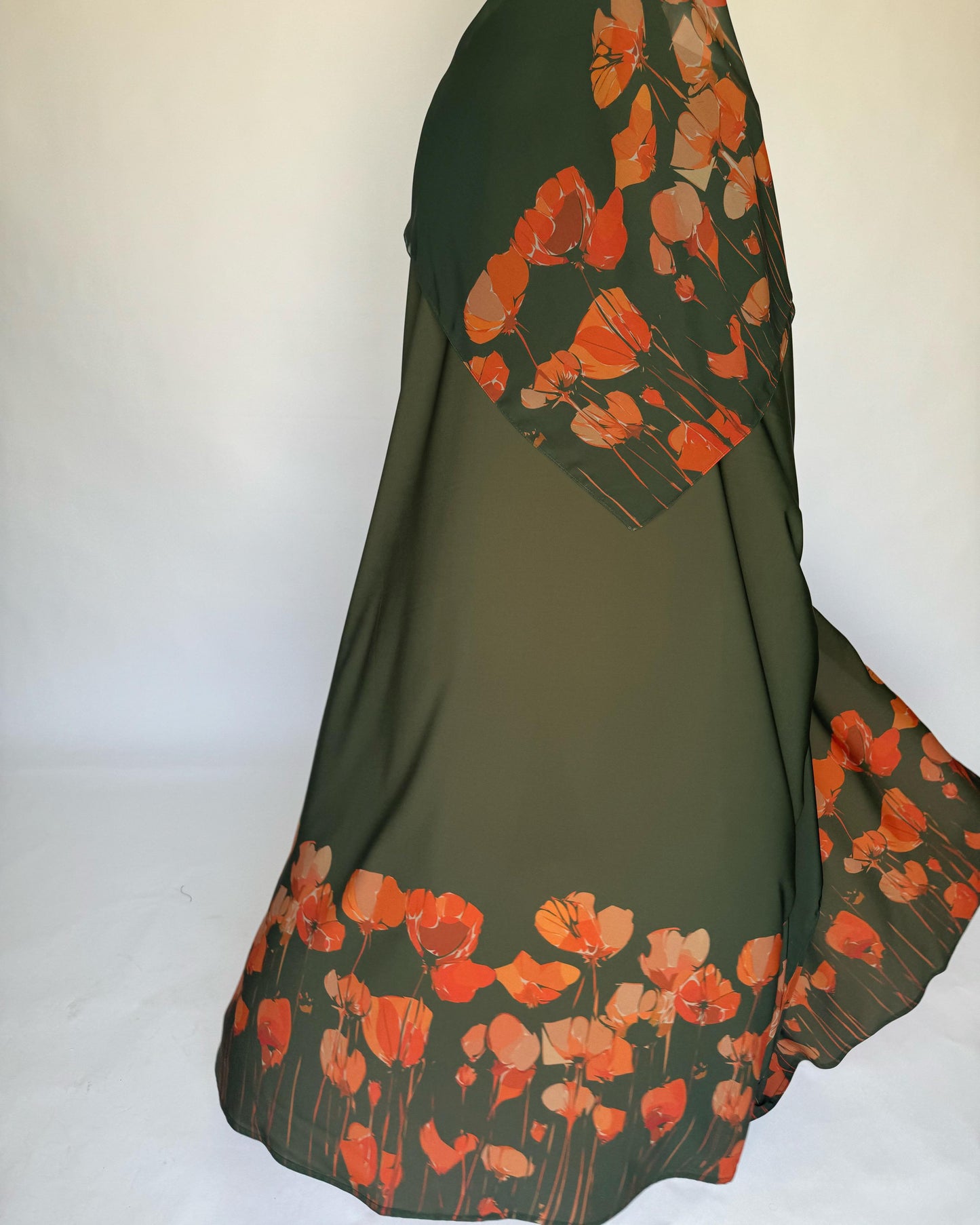 A270 -  Green & Orange Flower Abaya