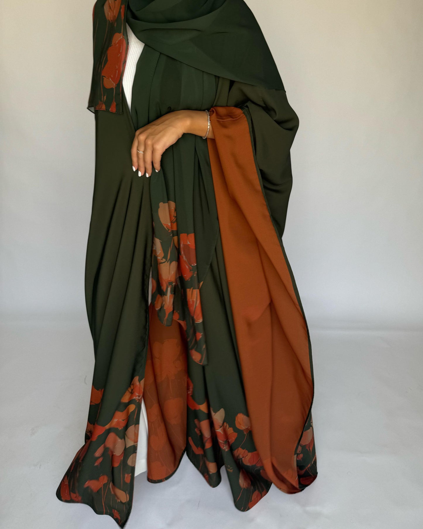 A270 -  Green & Orange Flower Abaya