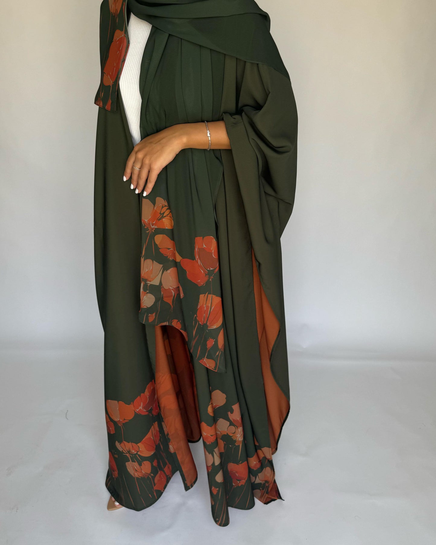 A270 -  Green & Orange Flower Abaya