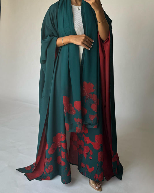 A273 - Blue & Red Flower Abaya