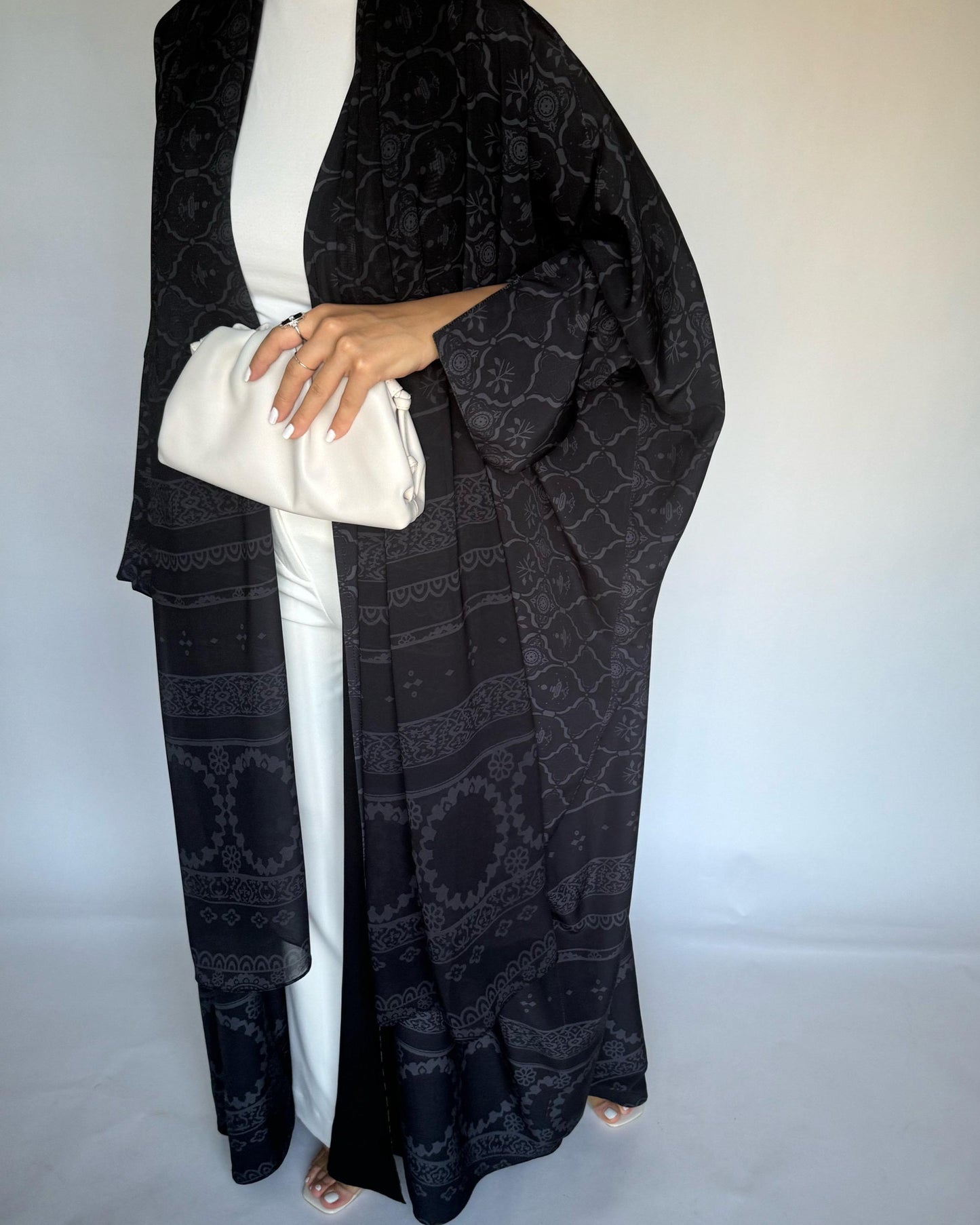 A277 - Black Summery Bisht Pattern Abaya (READY TO SHIP)