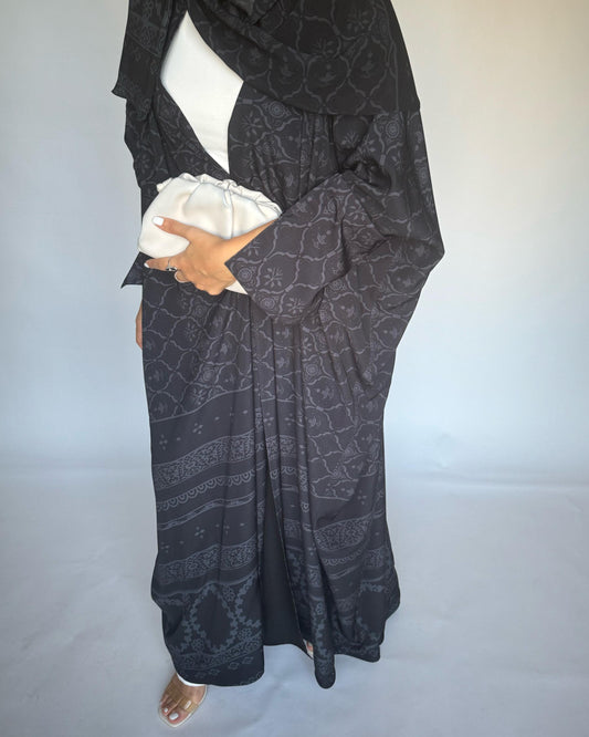 A277 - Black Summery Bisht Pattern Abaya (READY TO SHIP)