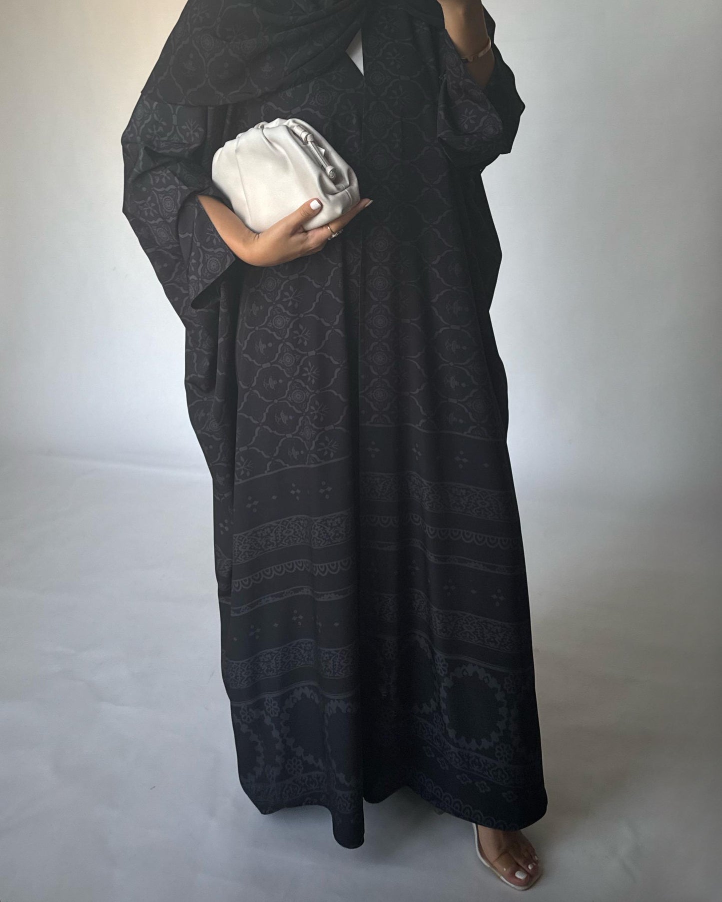 A277 - Black Summery Bisht Pattern Abaya (READY TO SHIP)