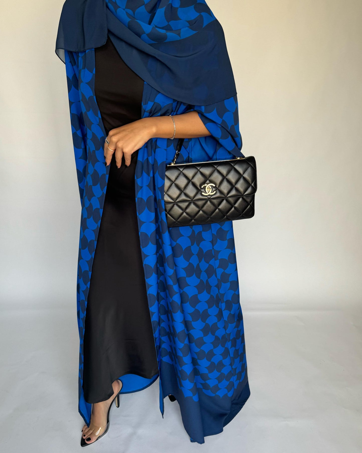 A278 - Shades of Blue Half Bisht Pattern Abaya & Matching Head Scarf