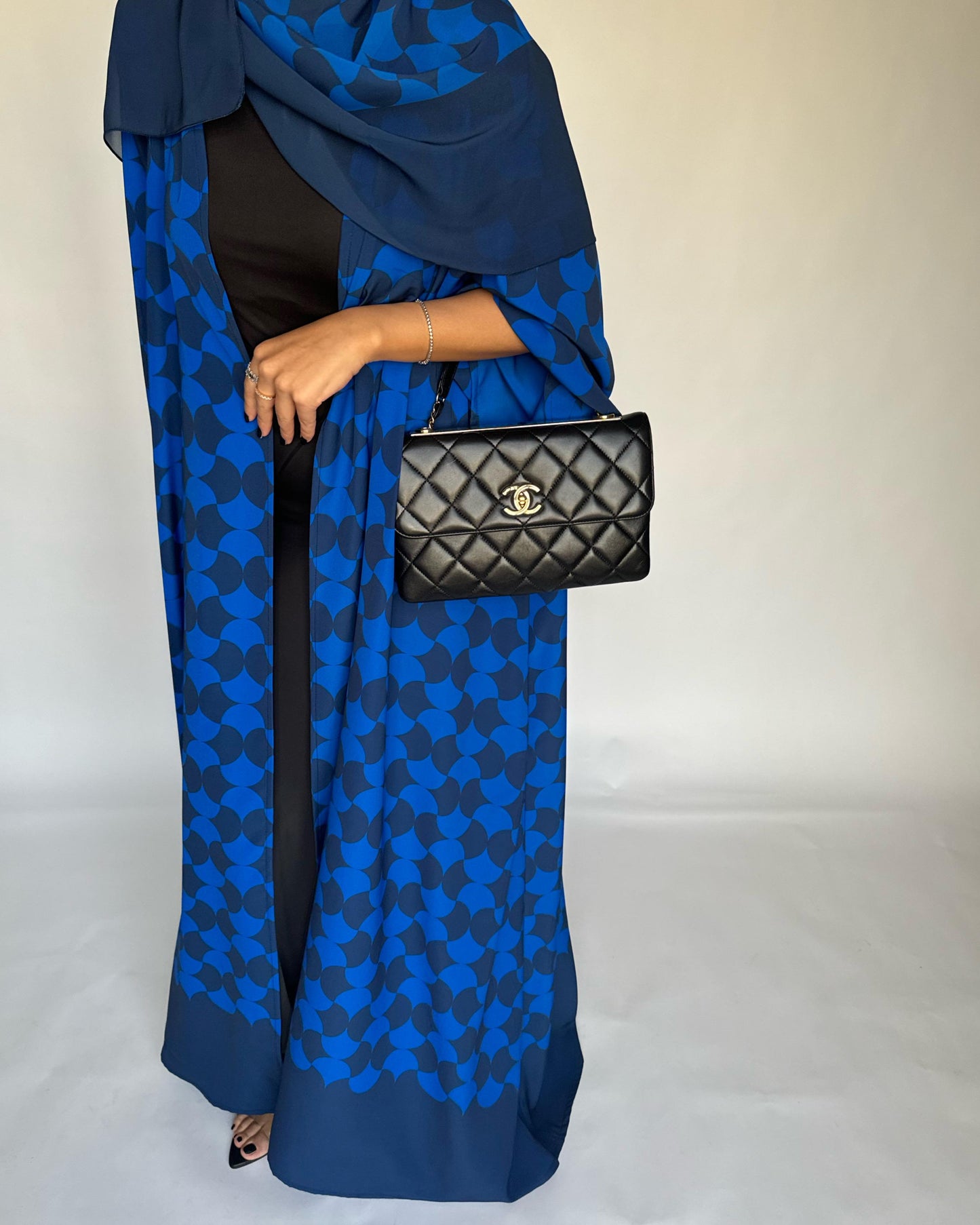 A278 - Shades of Blue Half Bisht Pattern Abaya & Matching Head Scarf