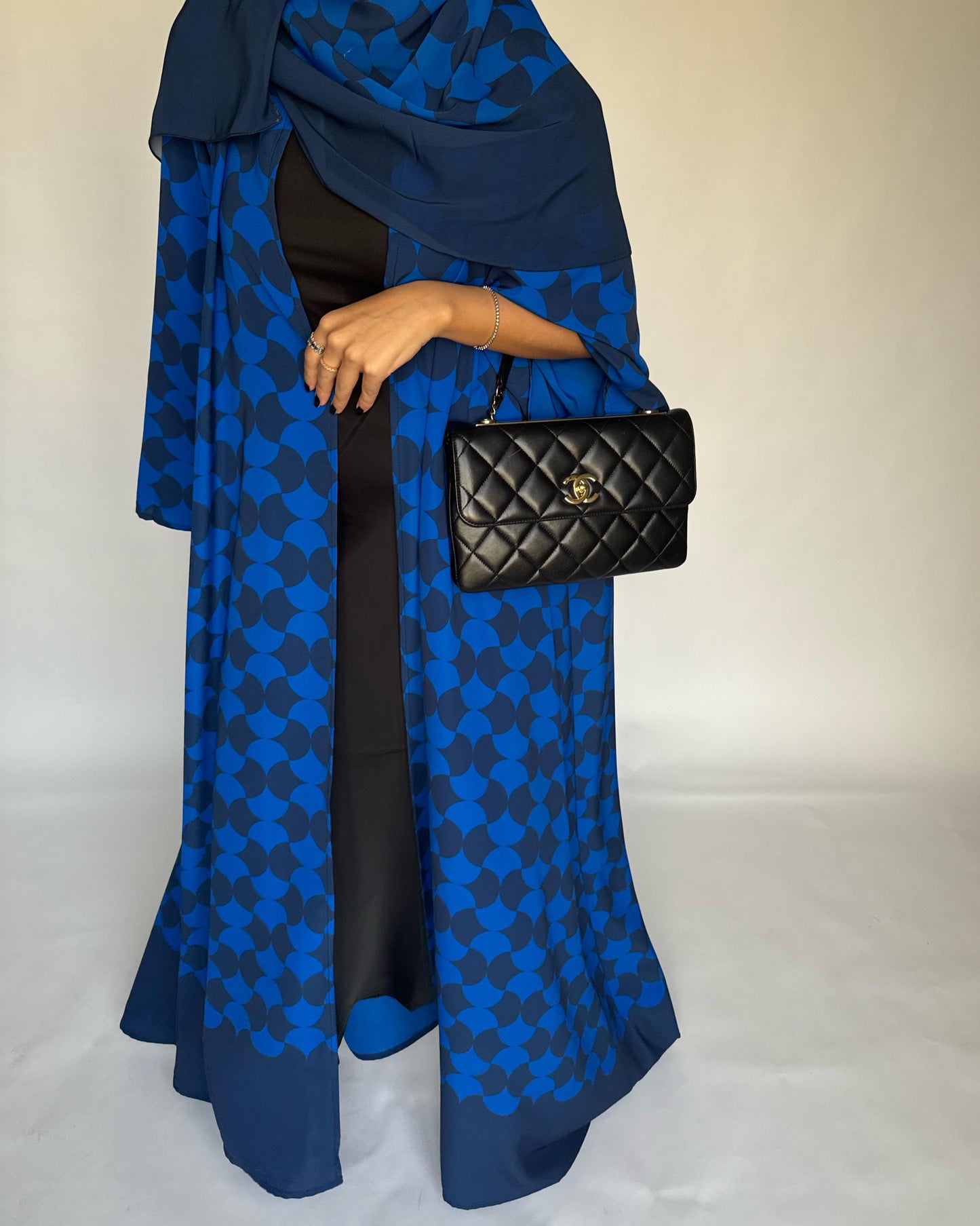 A278 - Shades of Blue Half Bisht Pattern Abaya & Matching Head Scarf