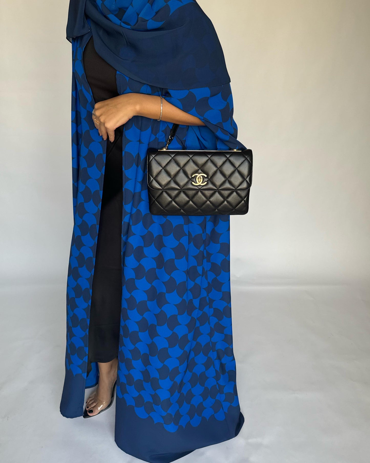 A278 - Shades of Blue Half Bisht Pattern Abaya & Matching Head Scarf