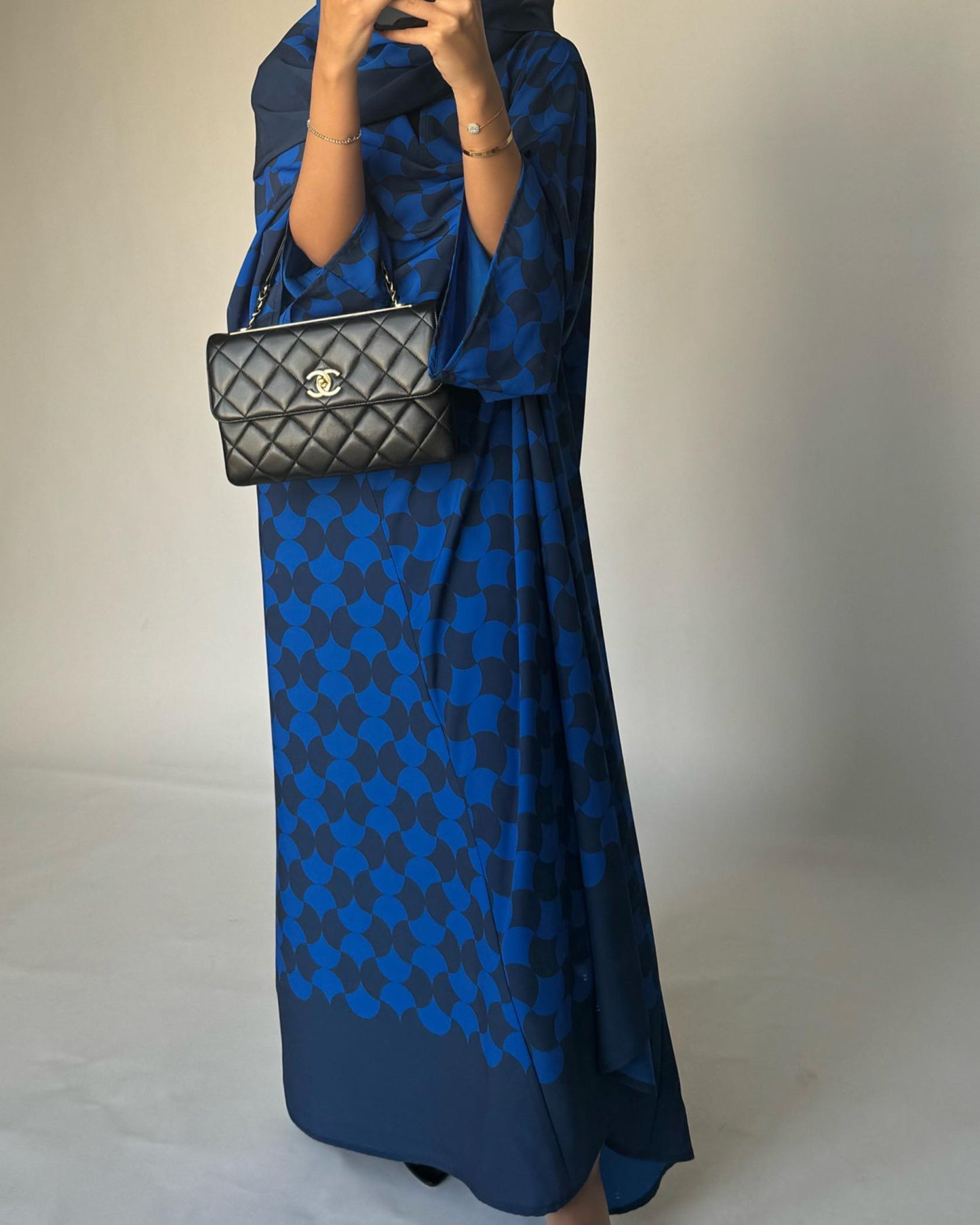 A278 - Shades of Blue Half Bisht Pattern Abaya & Matching Head Scarf