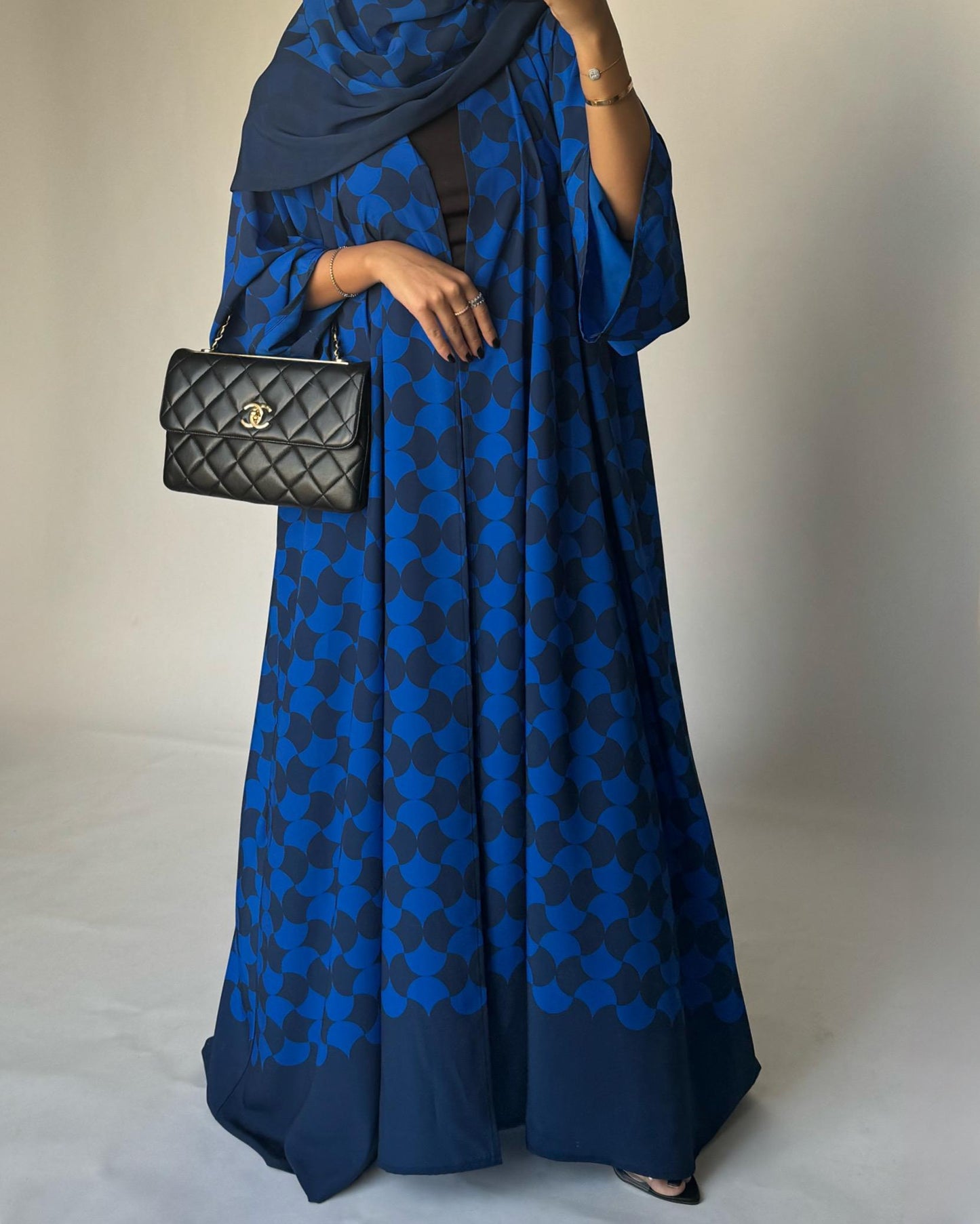 A278 - Shades of Blue Half Bisht Pattern Abaya & Matching Head Scarf