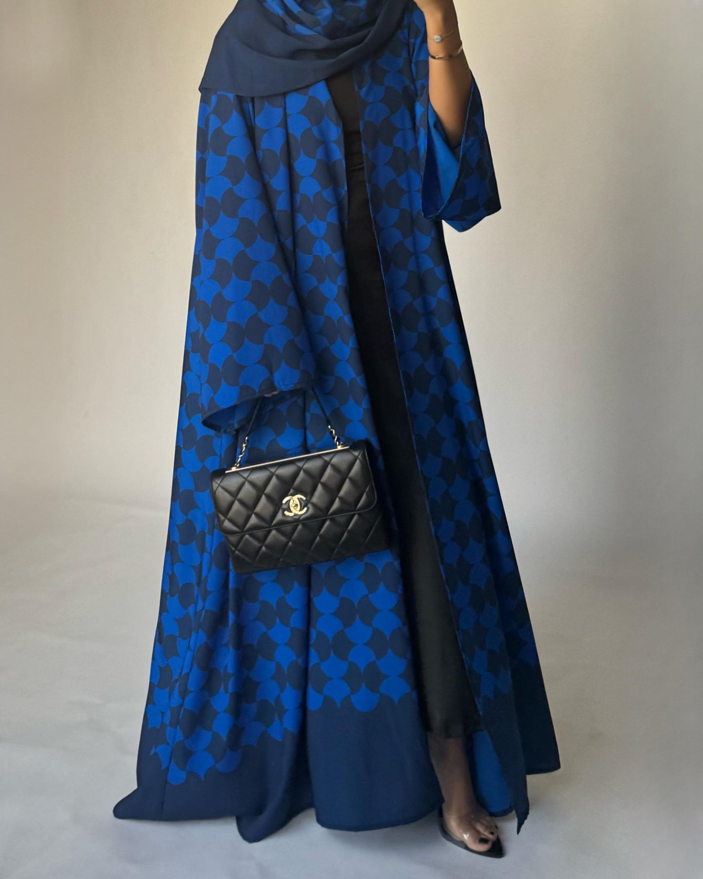 A278 - Shades of Blue Half Bisht Pattern Abaya & Matching Head Scarf