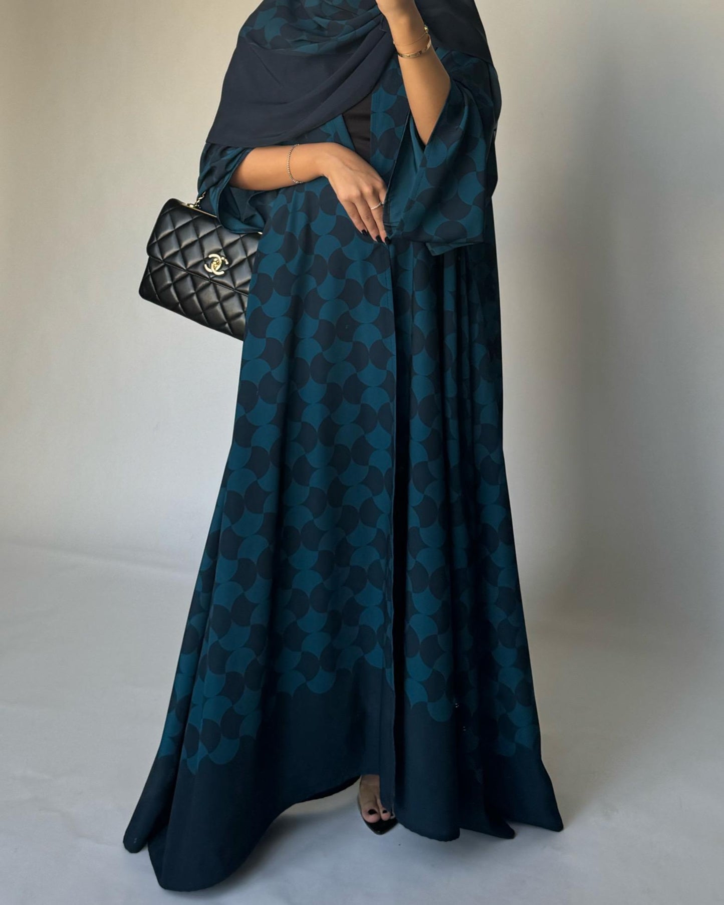 A281 - Shades of  Blue Half Bisht Pattern Abaya & Matching Head Scarf