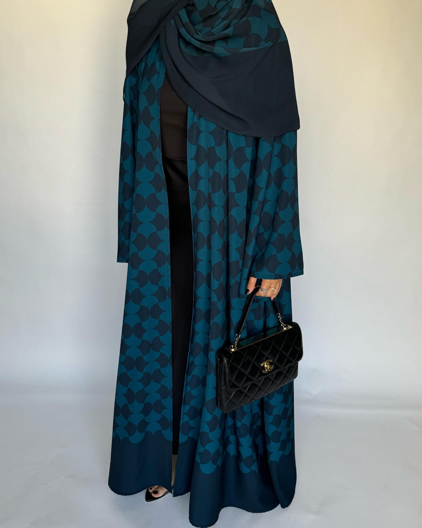 A281 - Shades of  Blue Half Bisht Pattern Abaya & Matching Head Scarf