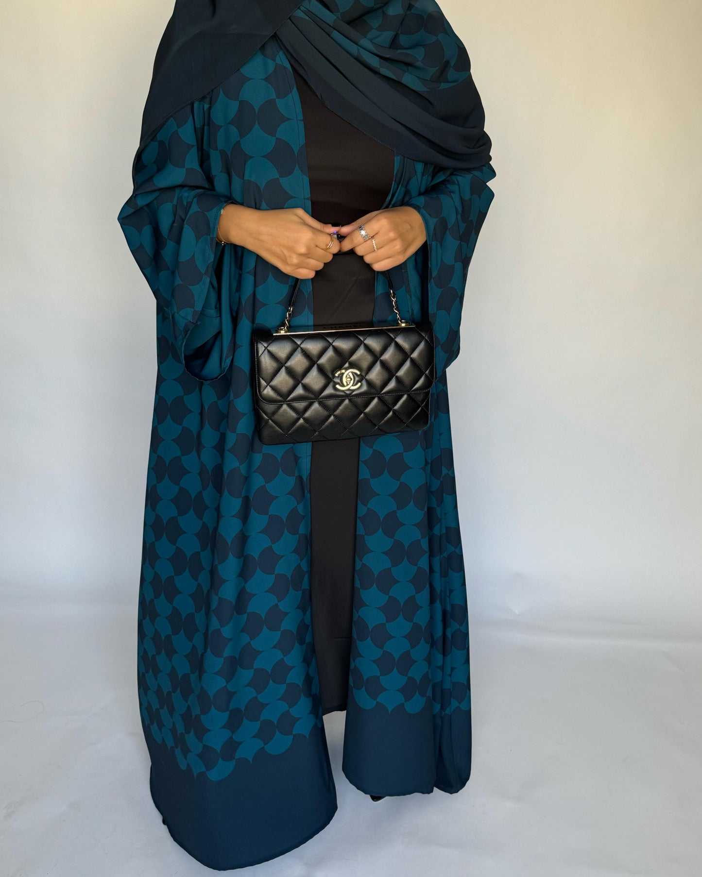 A281 - Shades of  Blue Half Bisht Pattern Abaya & Matching Head Scarf