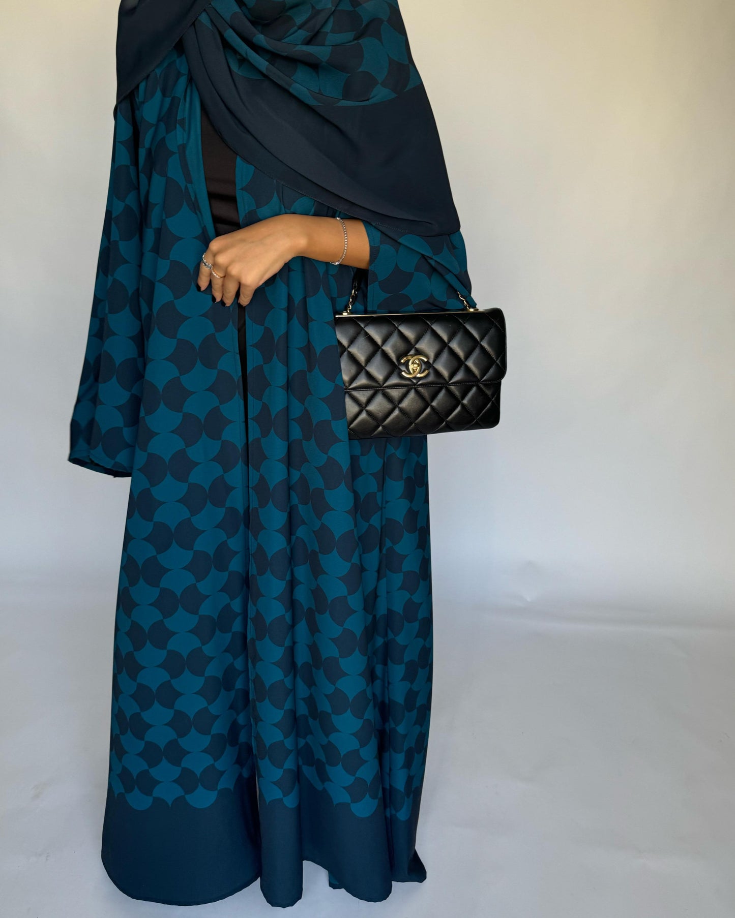 A281 - Shades of  Blue Half Bisht Pattern Abaya & Matching Head Scarf