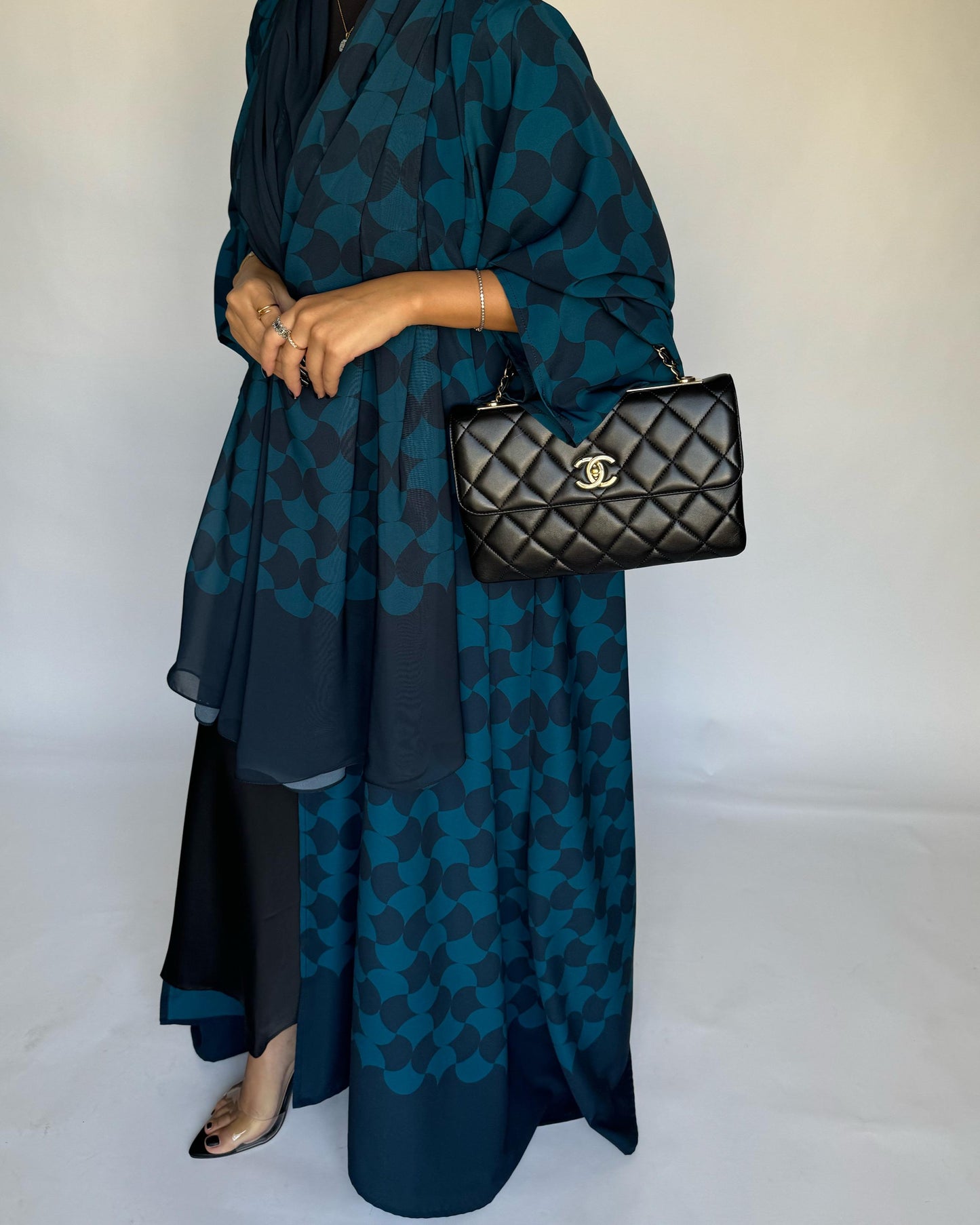 A281 - Shades of  Blue Half Bisht Pattern Abaya & Matching Head Scarf