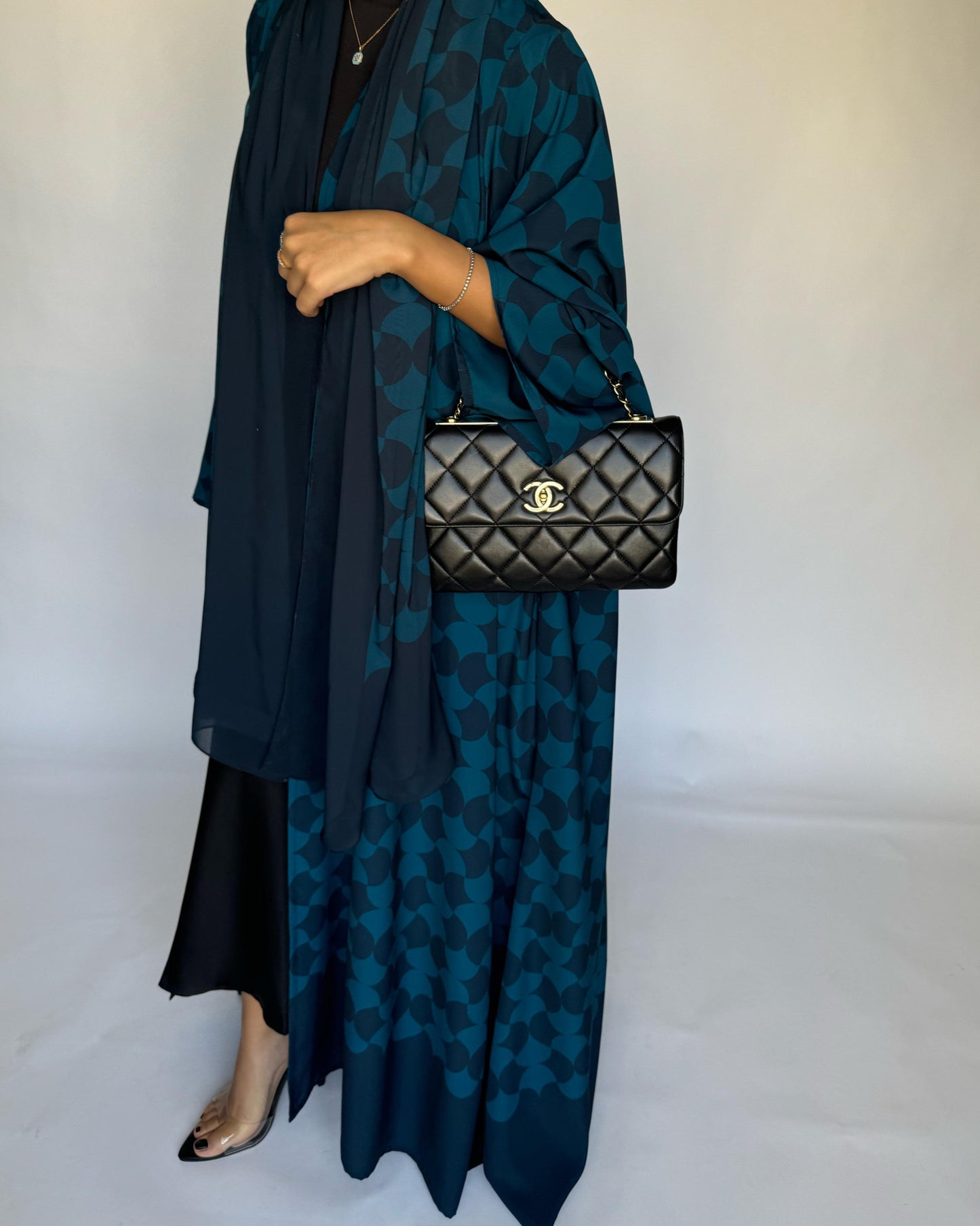 A281 - Shades of  Blue Half Bisht Pattern Abaya & Matching Head Scarf