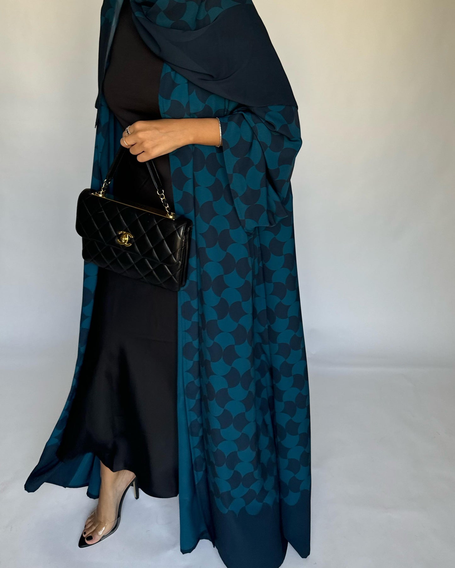 A281 - Shades of  Blue Half Bisht Pattern Abaya & Matching Head Scarf