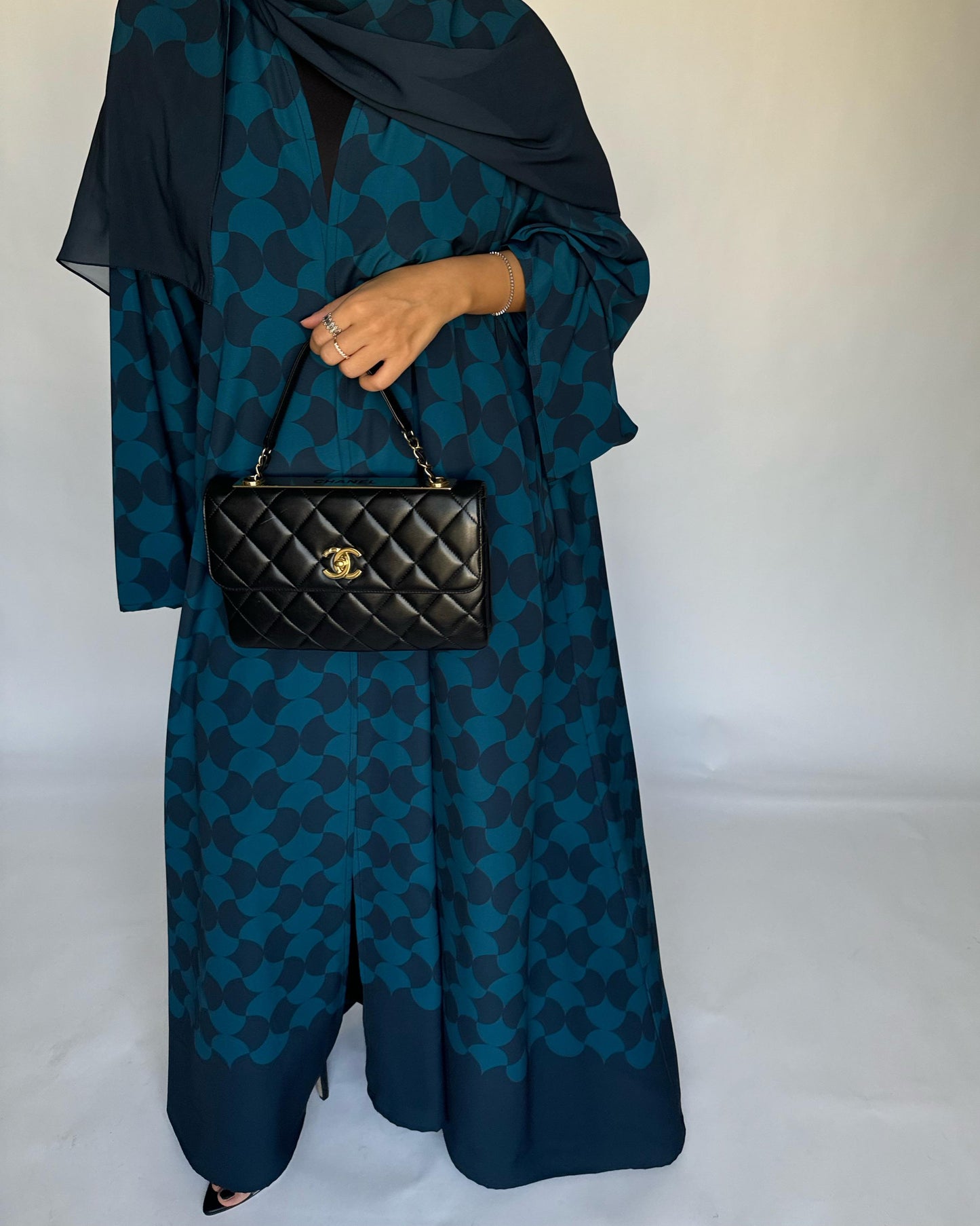 A281 - Shades of  Blue Half Bisht Pattern Abaya & Matching Head Scarf