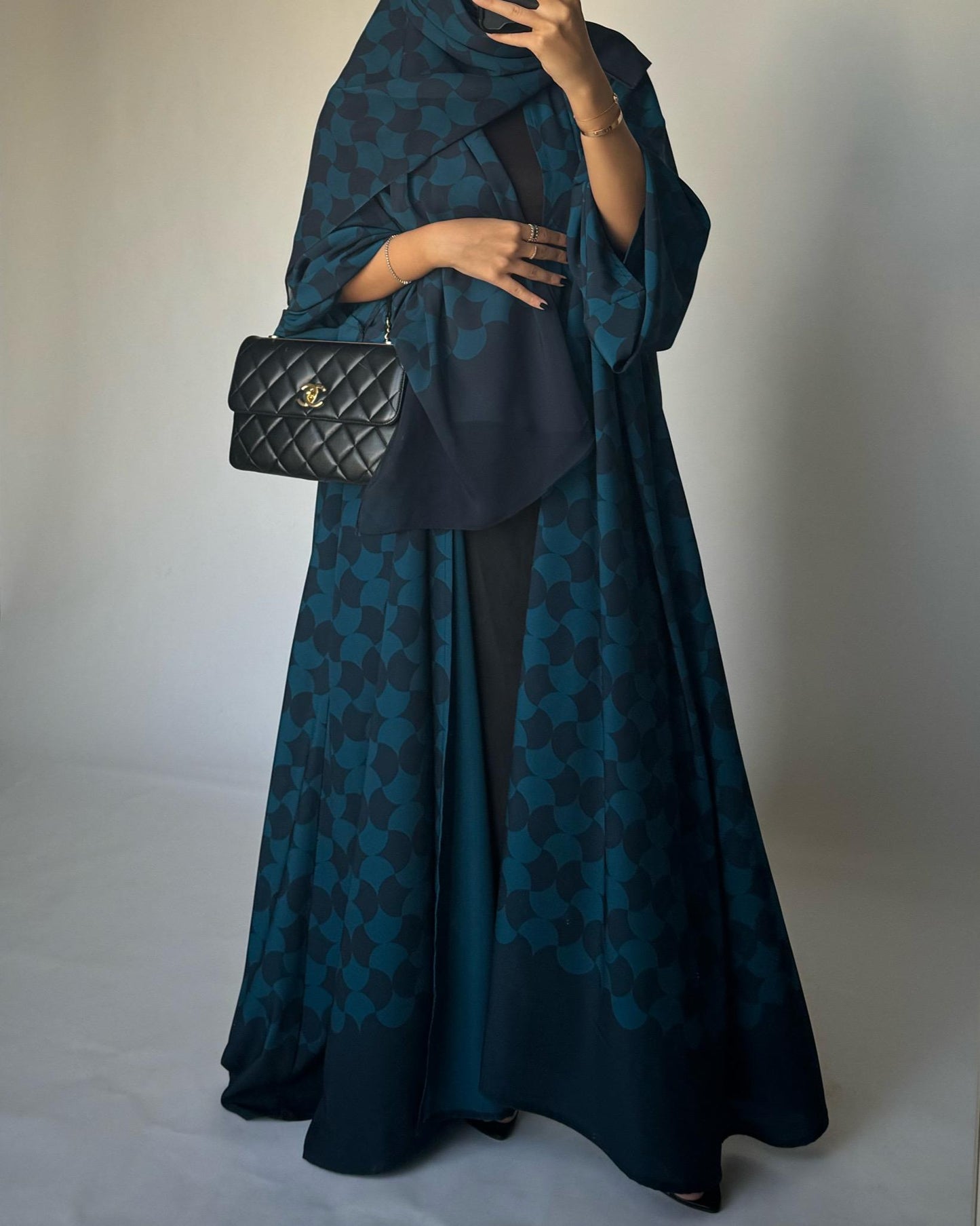 A281 - Shades of  Blue Half Bisht Pattern Abaya & Matching Head Scarf