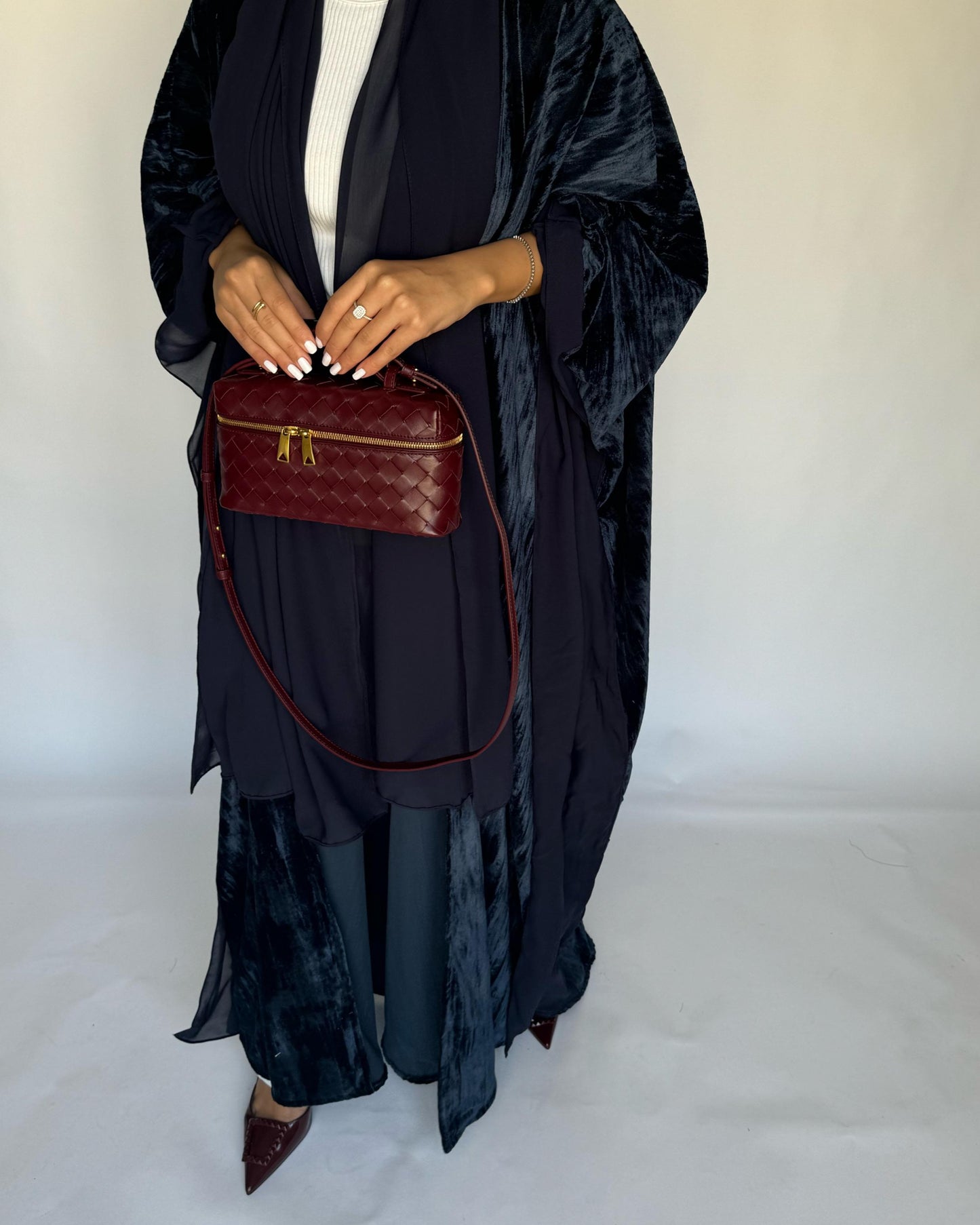 A300 - Navy Blue Velvet Bisht Cut Abaya