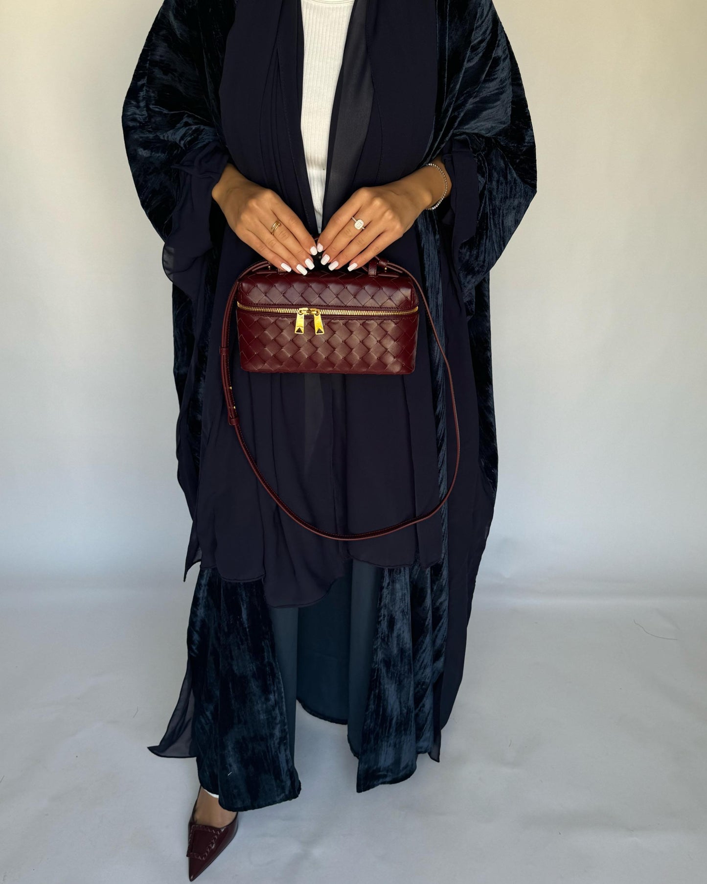 A300 - Navy Blue Velvet Bisht Cut Abaya