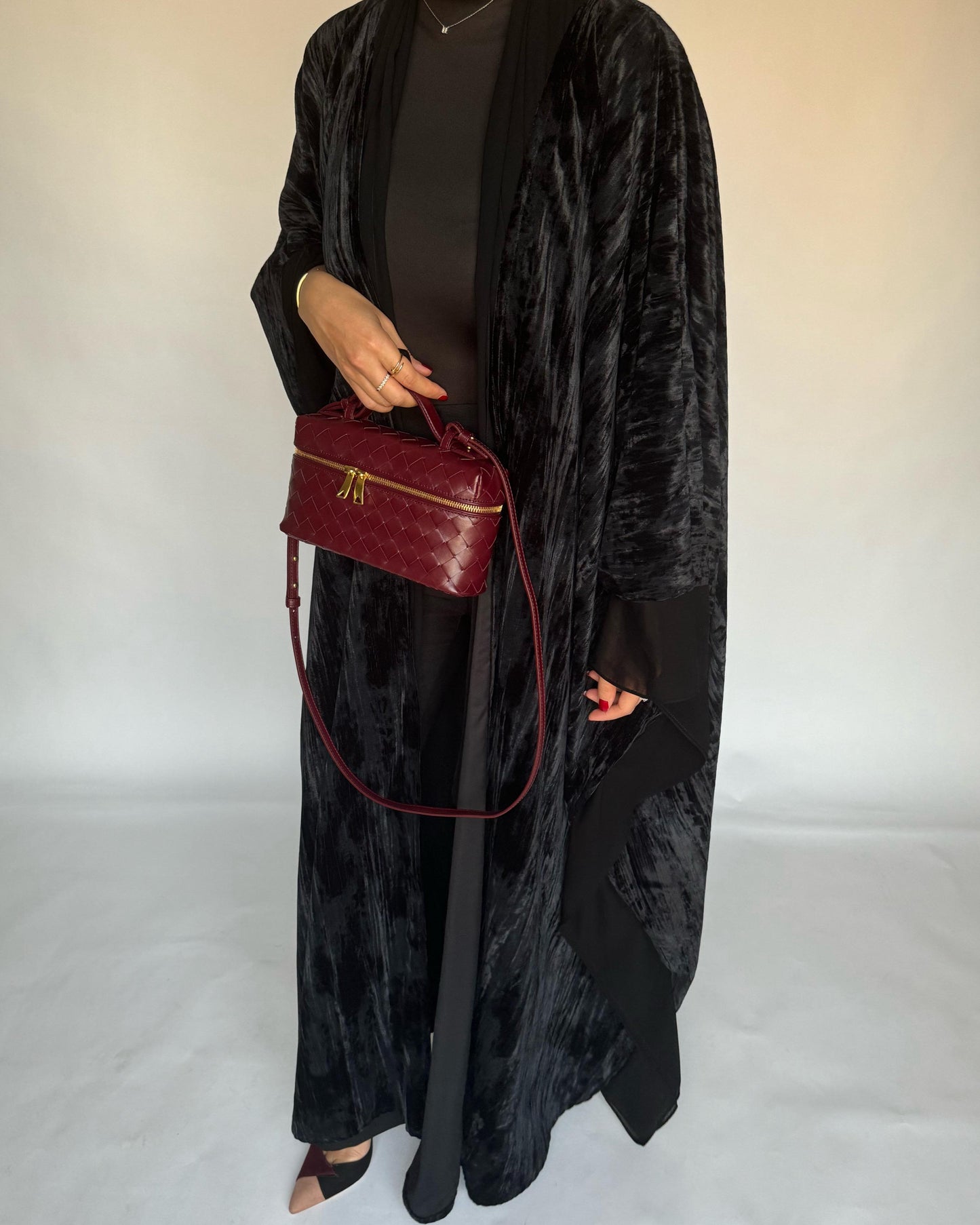 A298 - Black Velvet Bisht Cut Abaya