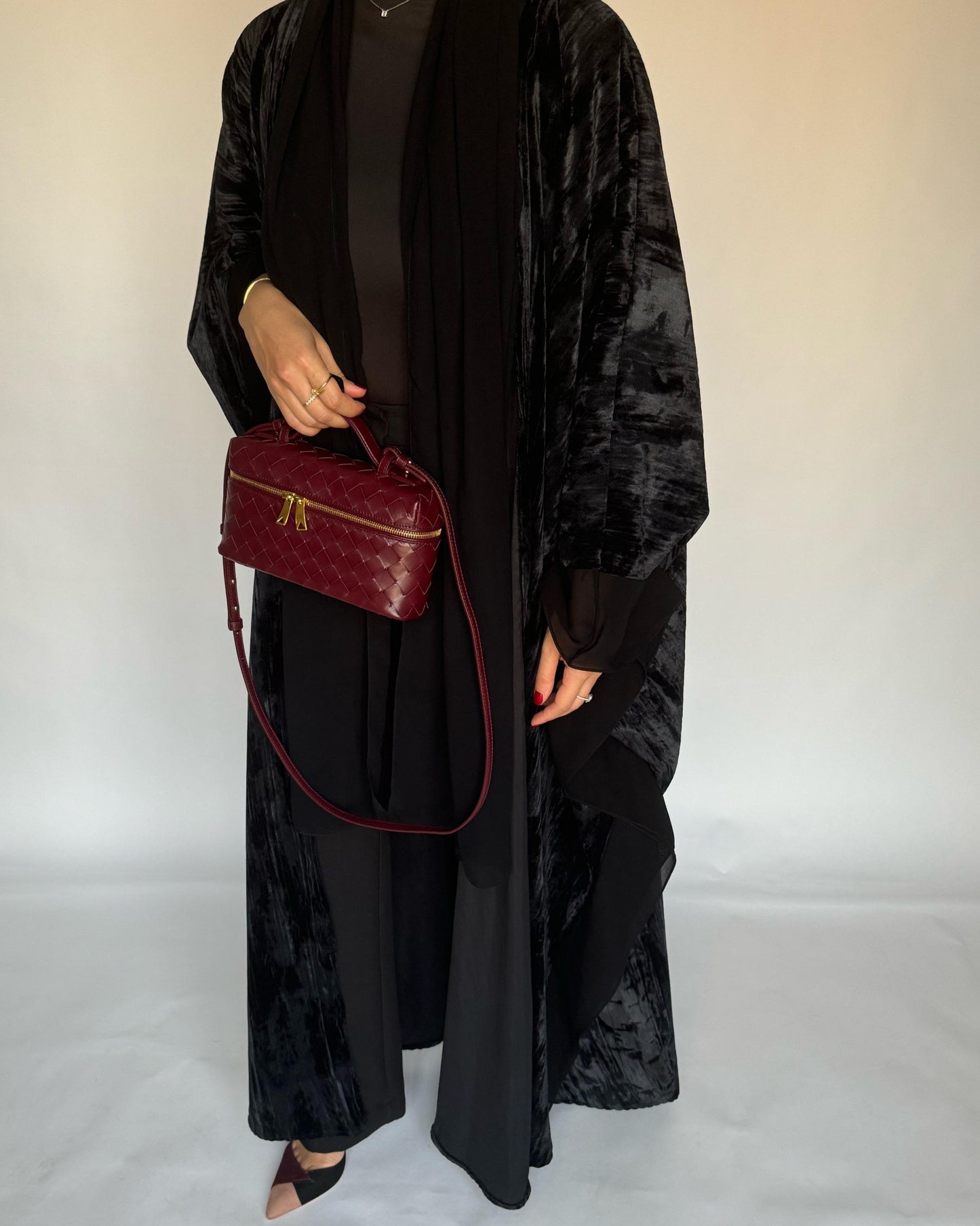 A298 - Black Velvet Bisht Cut Abaya