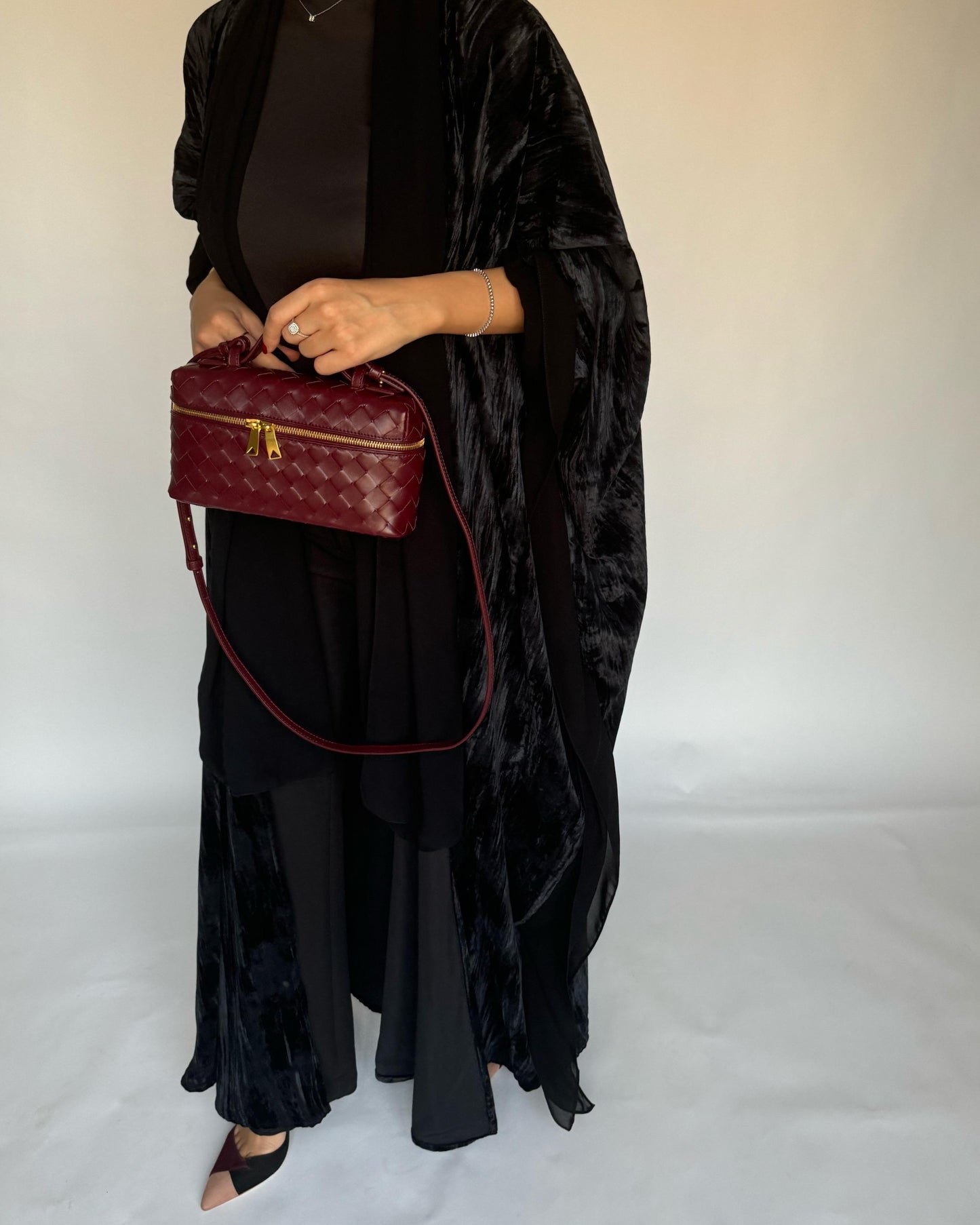 A298 - Black Velvet Bisht Cut Abaya