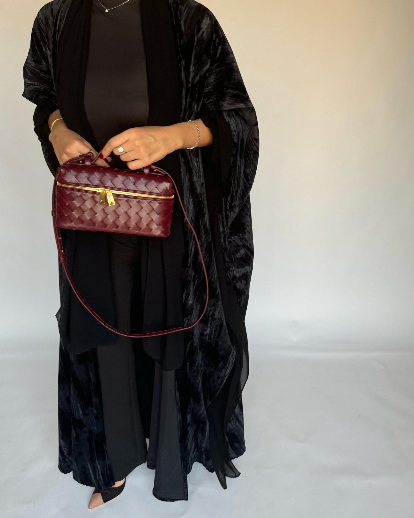 A298 - Black Velvet Bisht Cut Abaya