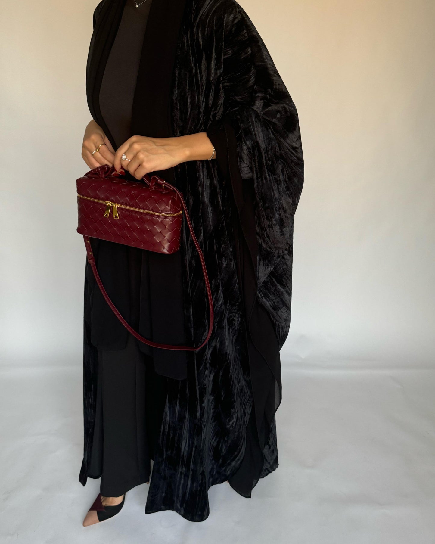 A298 - Black Velvet Bisht Cut Abaya