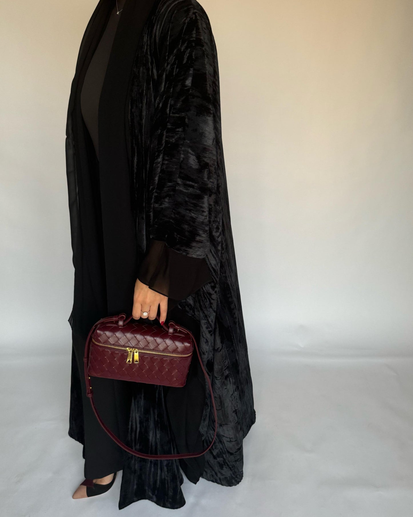 A298 - Black Velvet Bisht Cut Abaya