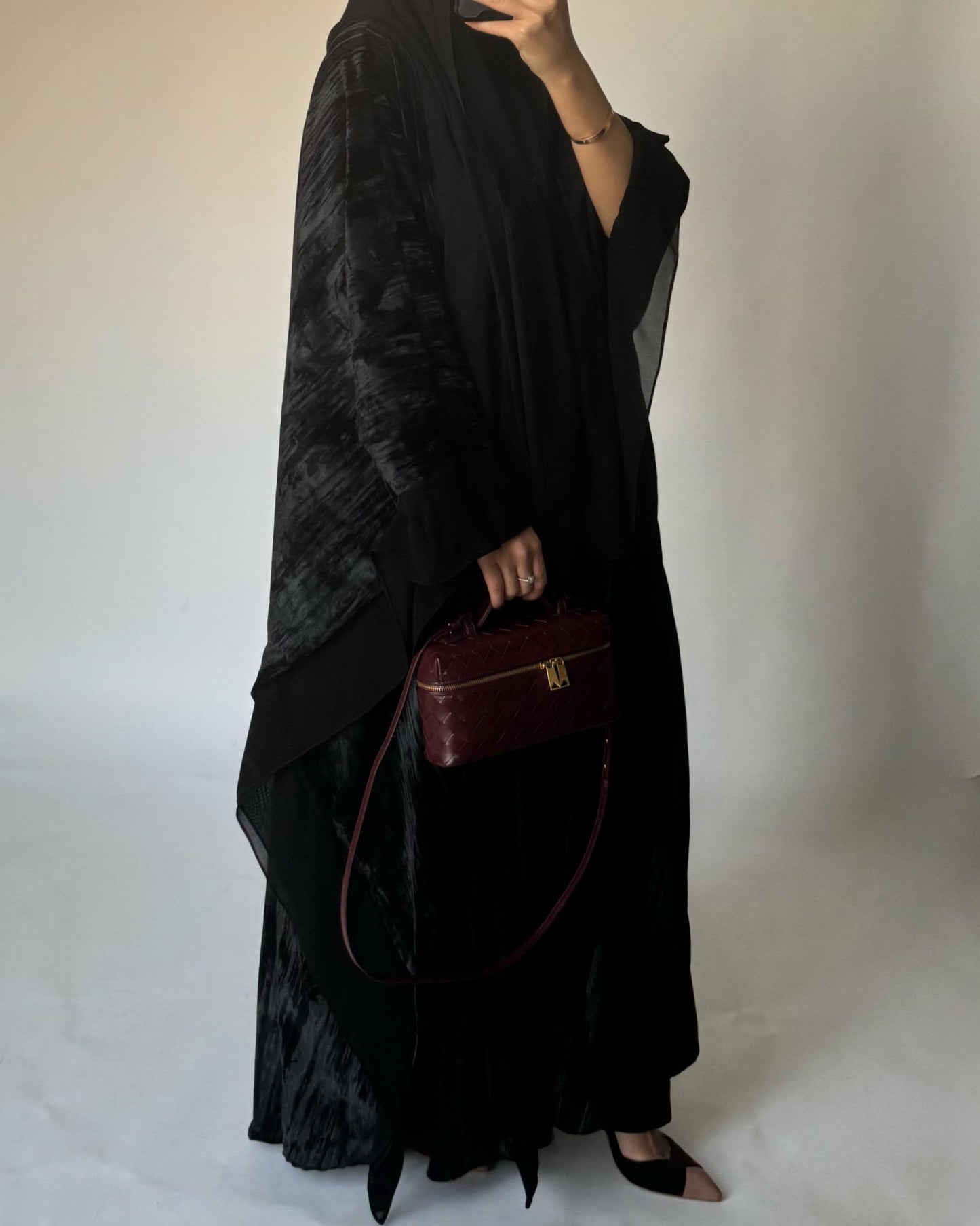 A298 - Black Velvet Bisht Cut Abaya