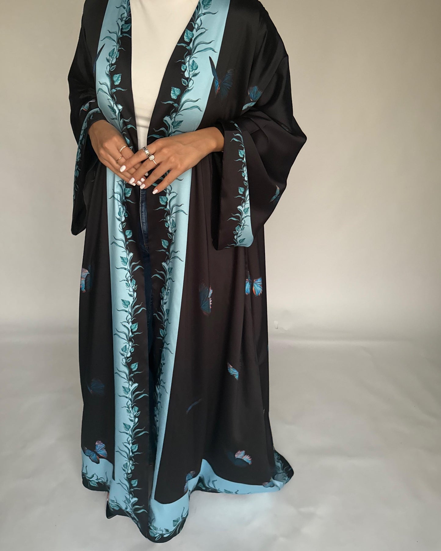 A309 - Black Butterfly A-Cut Abaya