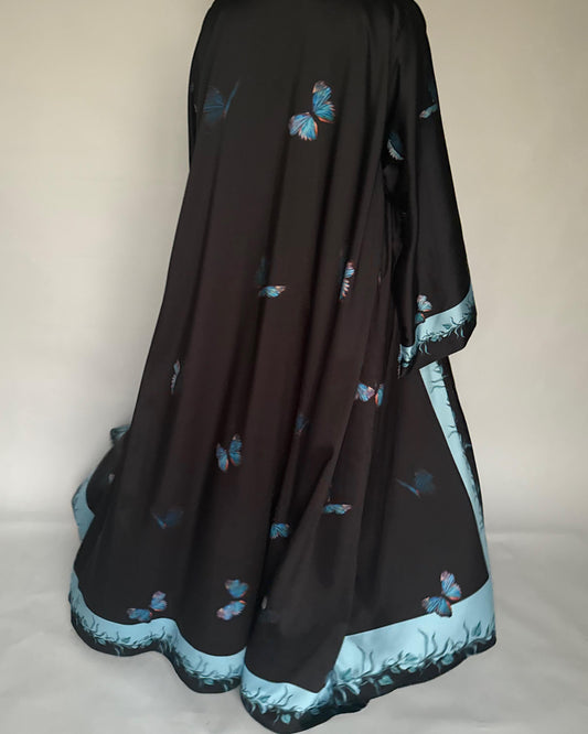 A309 - Black Butterfly A-Cut Abaya