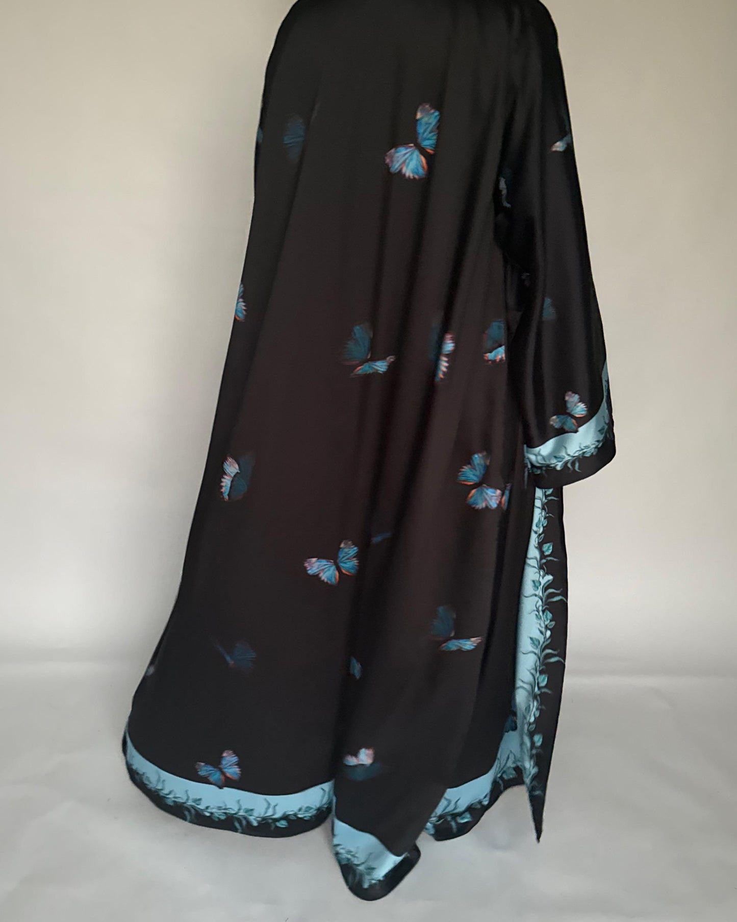 A309 - Black Butterfly A-Cut Abaya