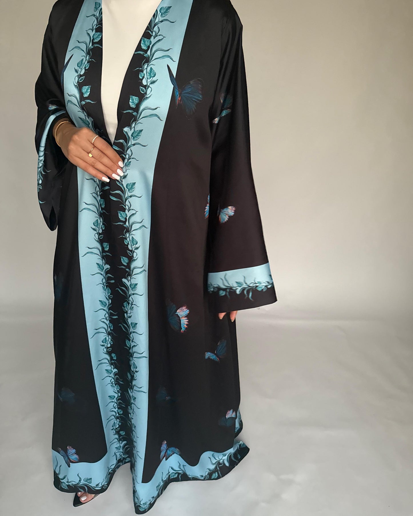 A309 - Black Butterfly A-Cut Abaya