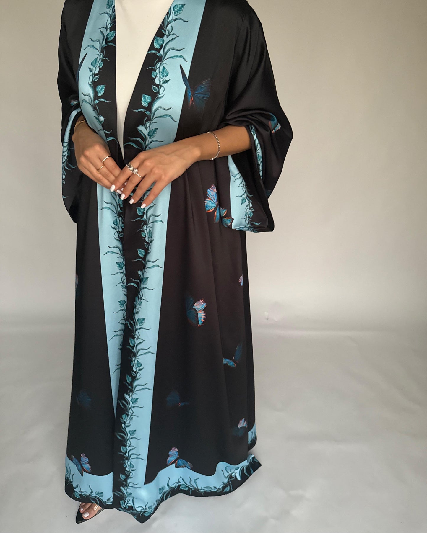 A309 - Black Butterfly A-Cut Abaya