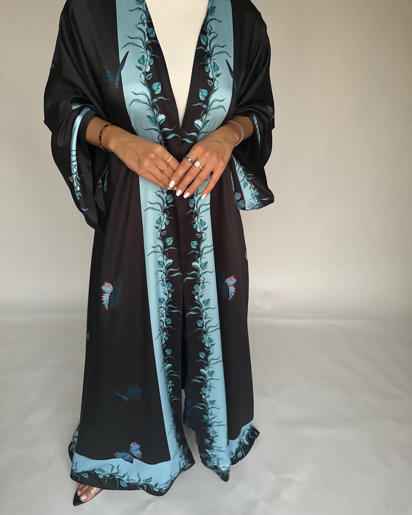 A309 - Black Butterfly A-Cut Abaya