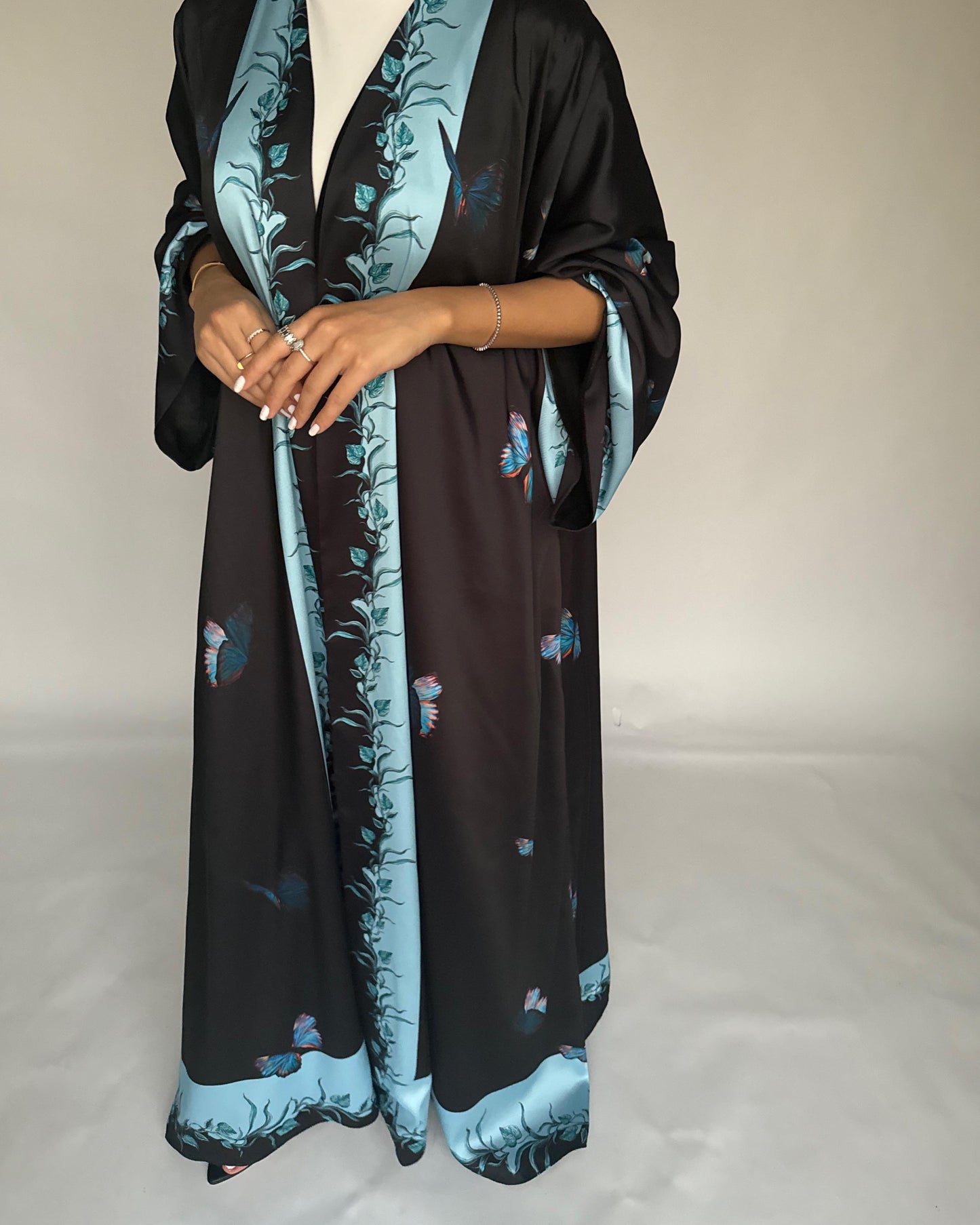 A309 - Black Butterfly A-Cut Abaya