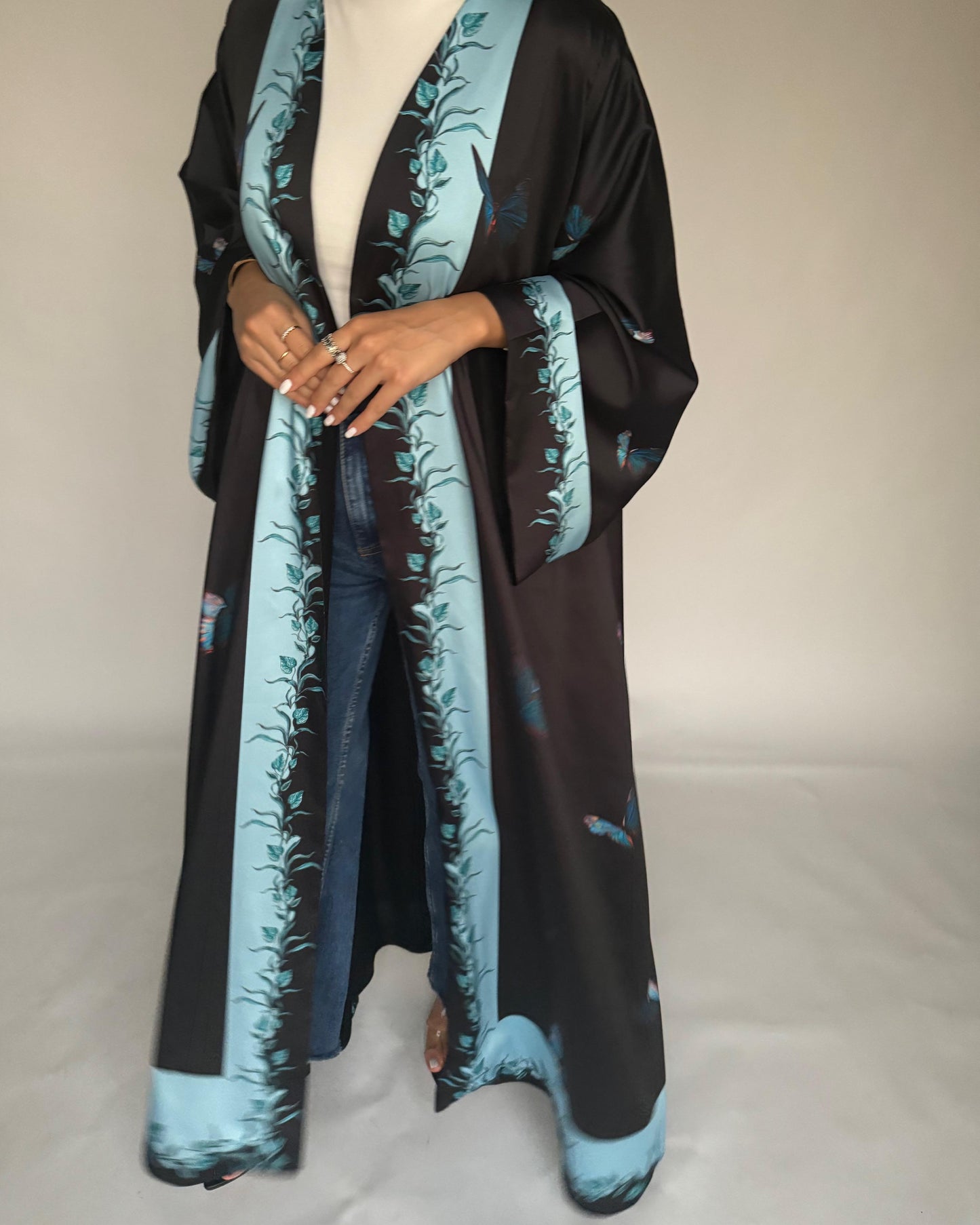 A309 - Black Butterfly A-Cut Abaya