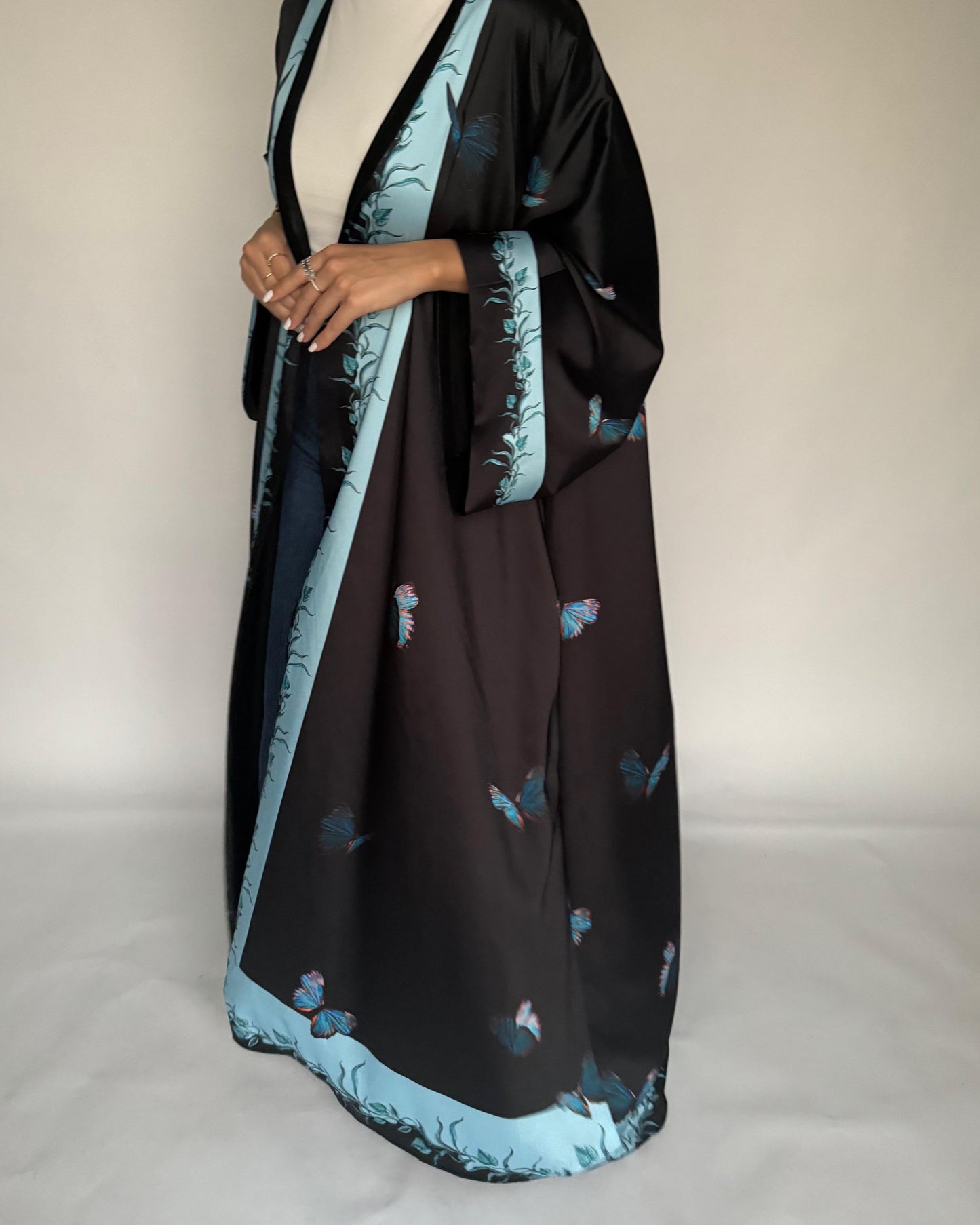 A309 - Black Butterfly A-Cut Abaya