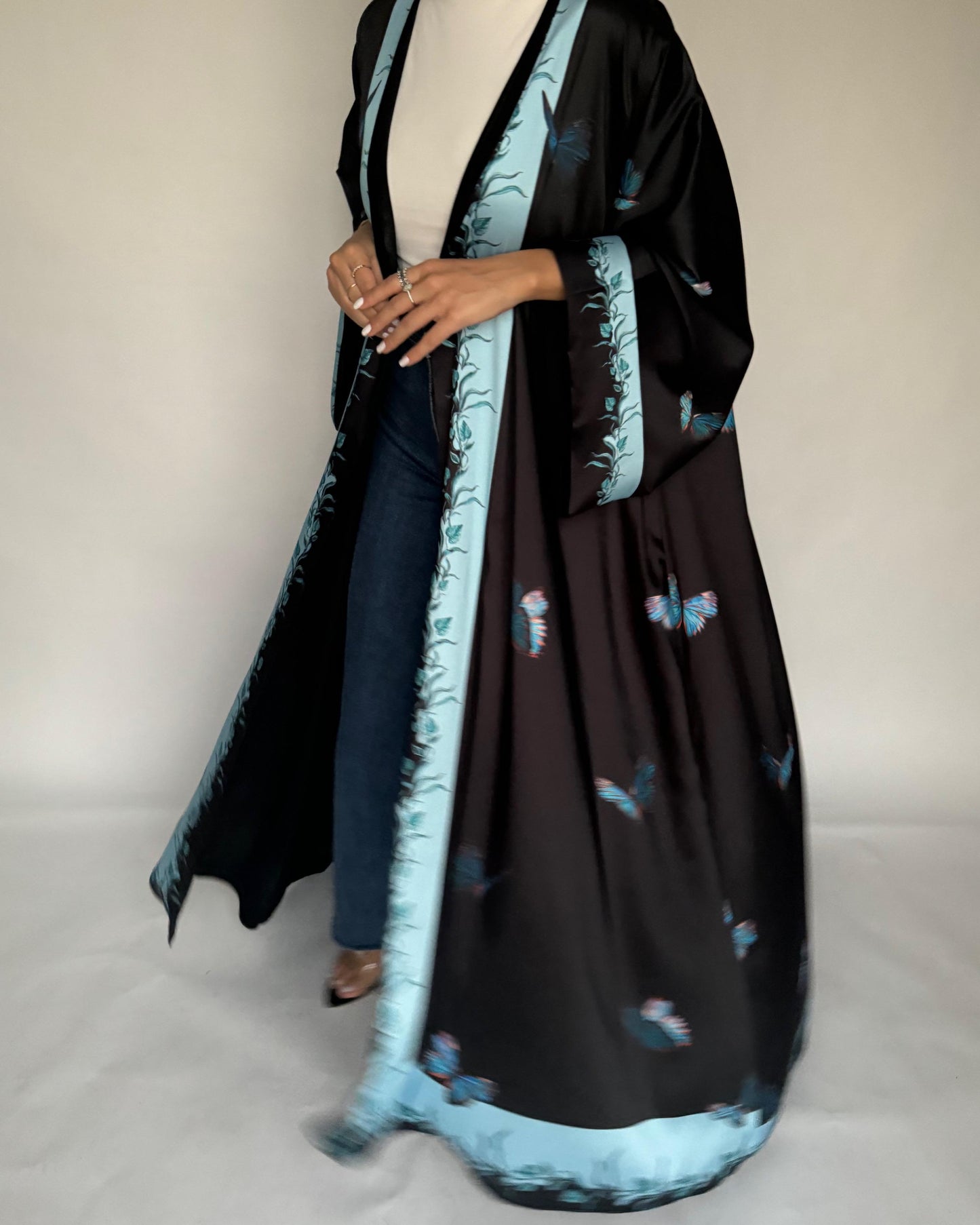 A309 - Black Butterfly A-Cut Abaya