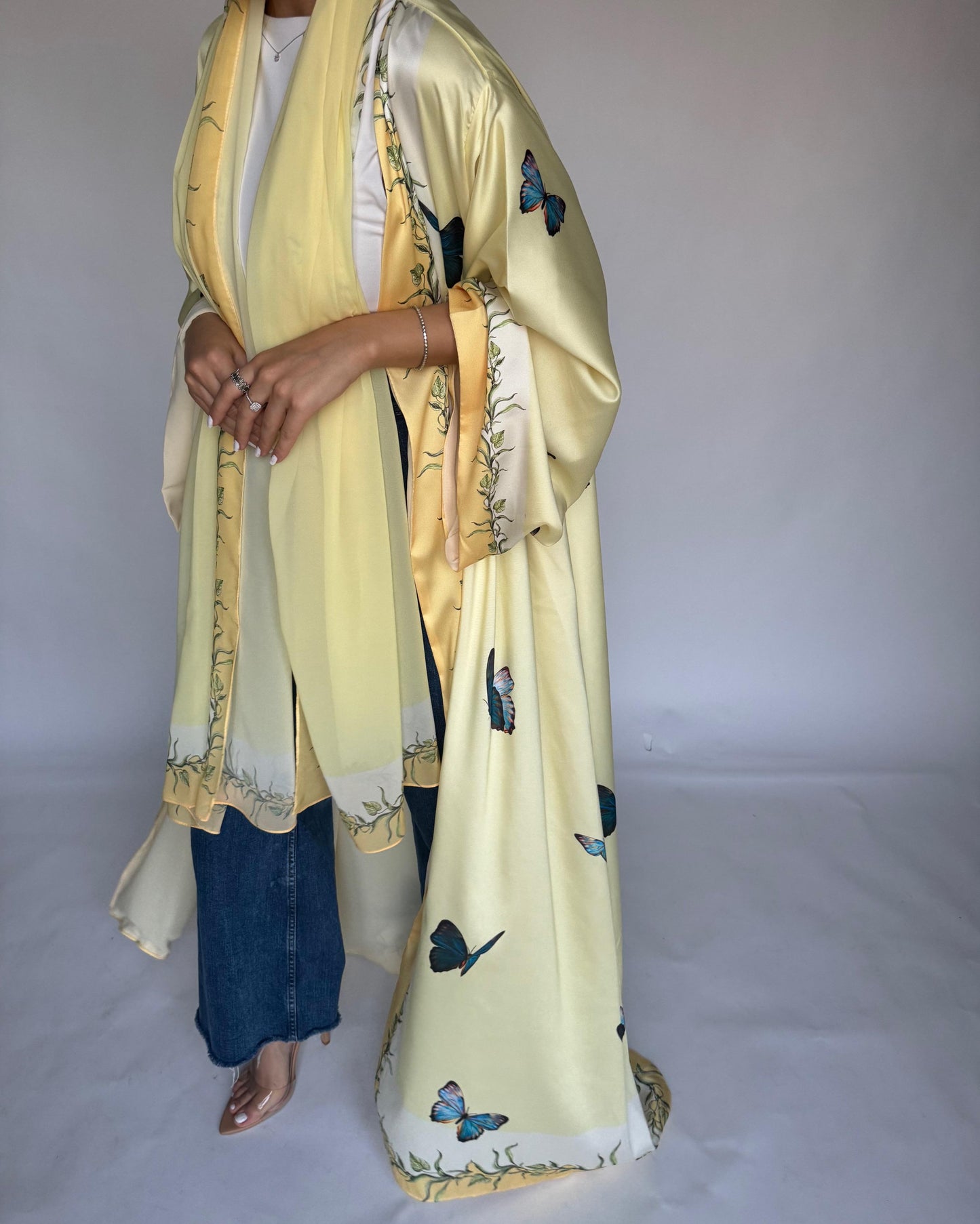 A312 - Yellow Butterfly A-Cut Abaya