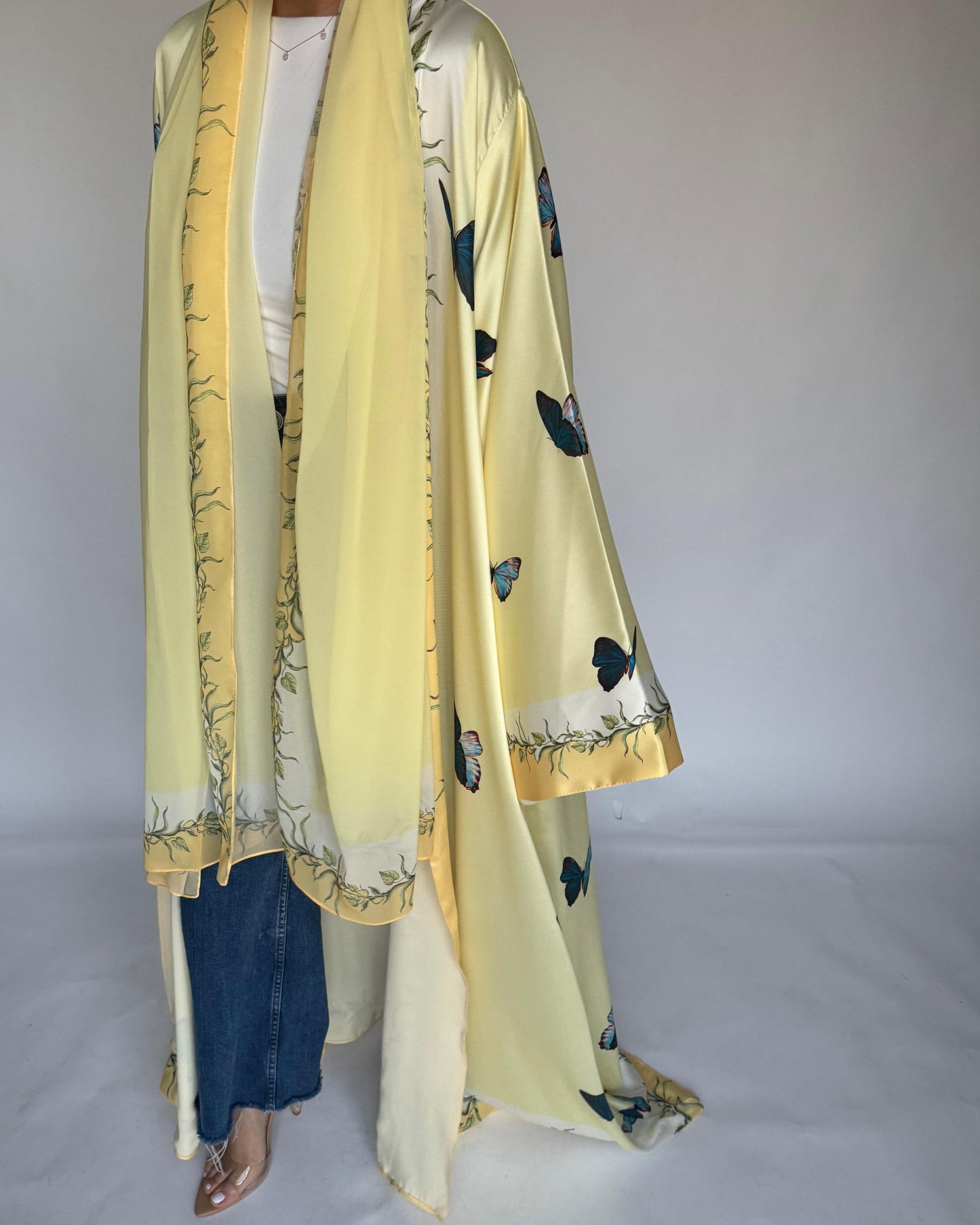 A312 - Yellow Butterfly A-Cut Abaya