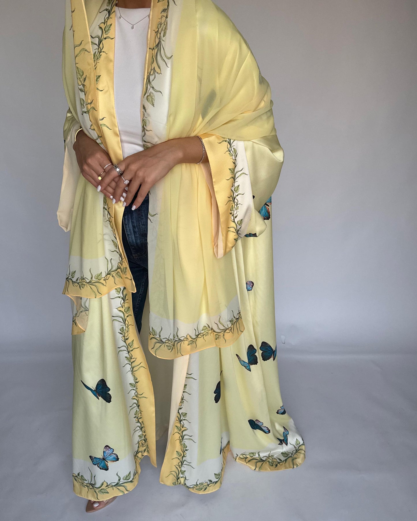 A312 - Yellow Butterfly A-Cut Abaya