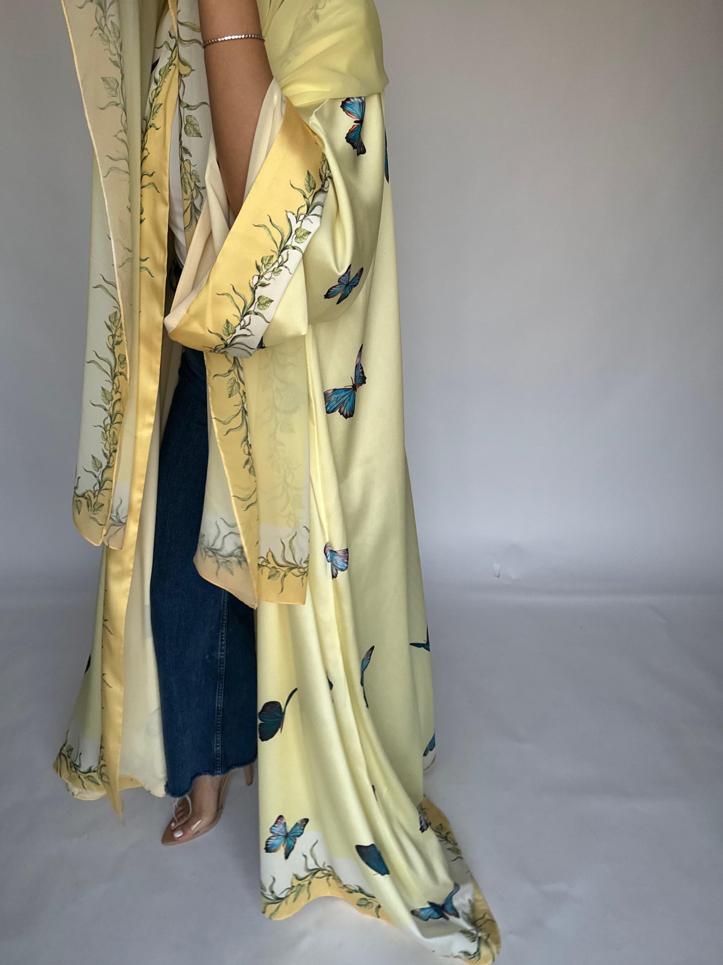 A312 - Yellow Butterfly A-Cut Abaya