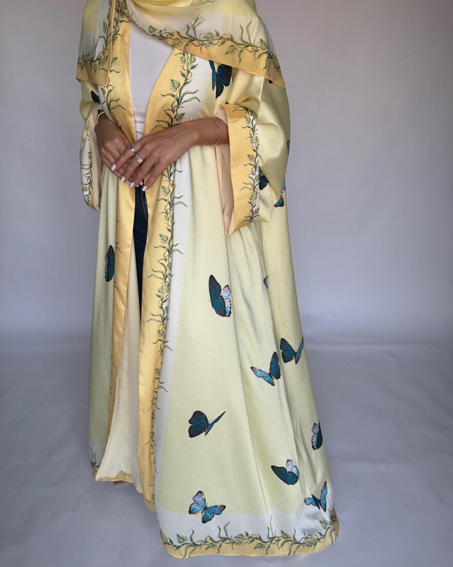 A312 - Yellow Butterfly A-Cut Abaya