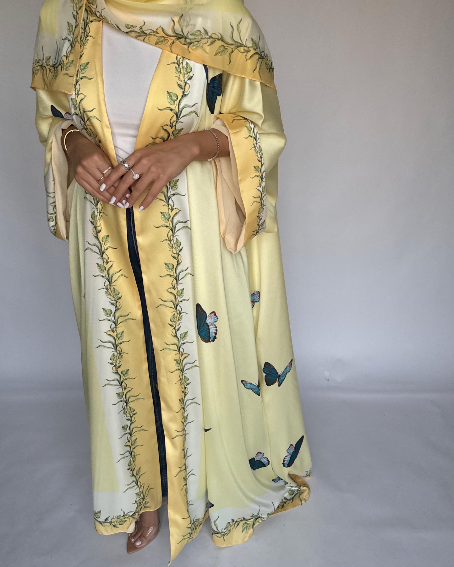 A312 - Yellow Butterfly A-Cut Abaya